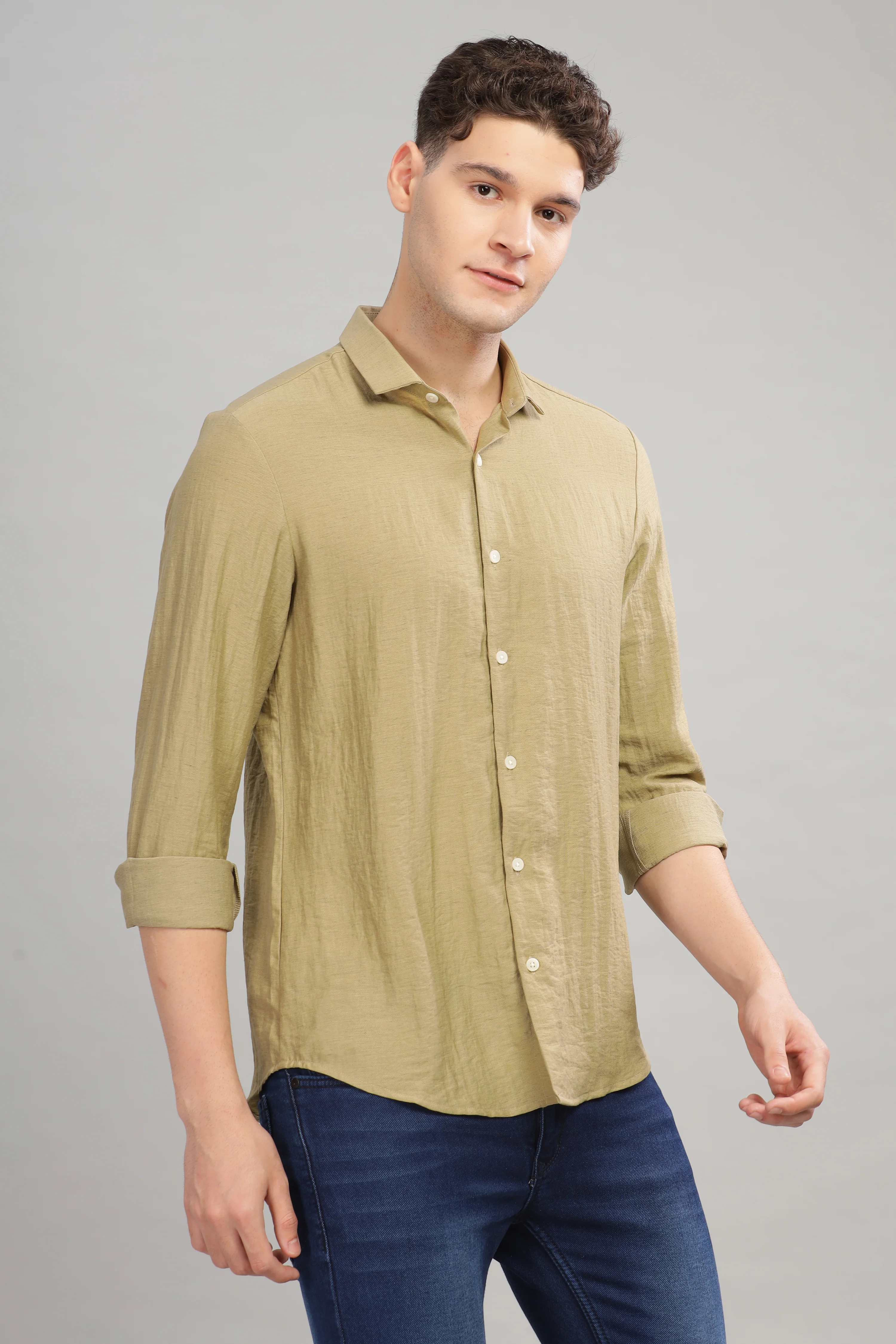 Men Olive Slim Fit Shirt - Image 5