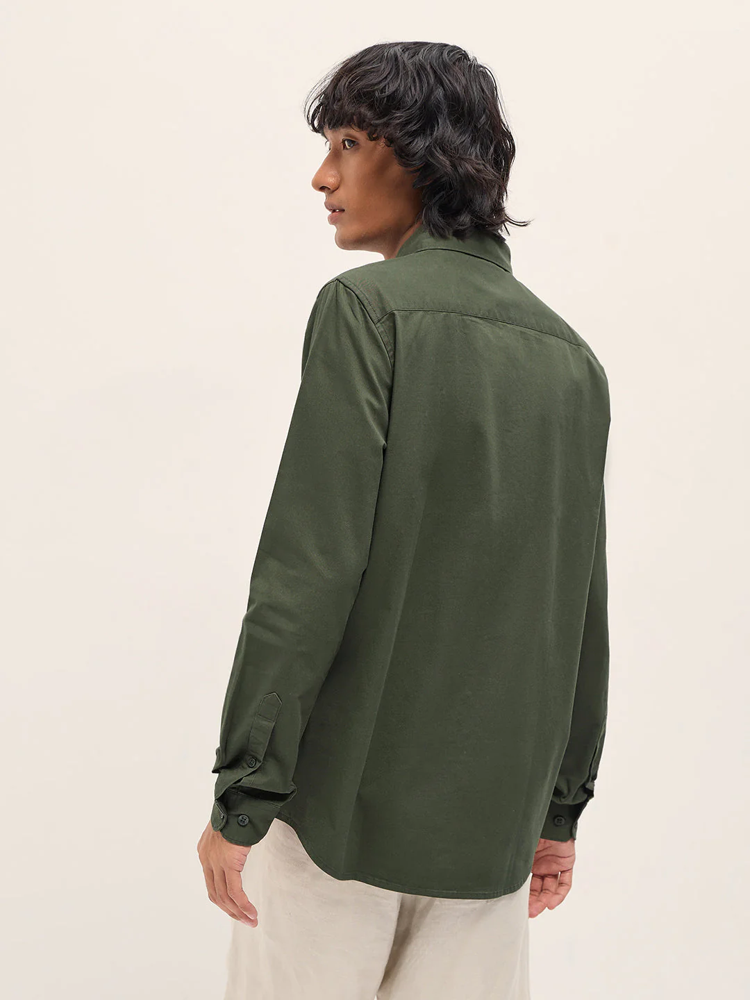 Men Olive Slim Fit Solid Cotton Casual Shirt - Image 2