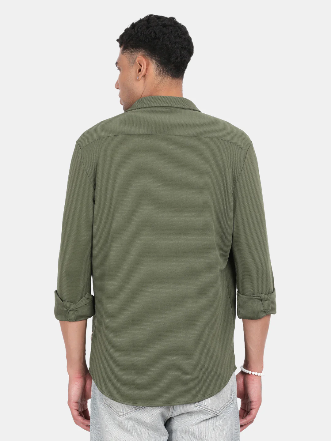 Men Olive Slim Fit Spread Collar Full Sleeve Casual Shirt - Image 2