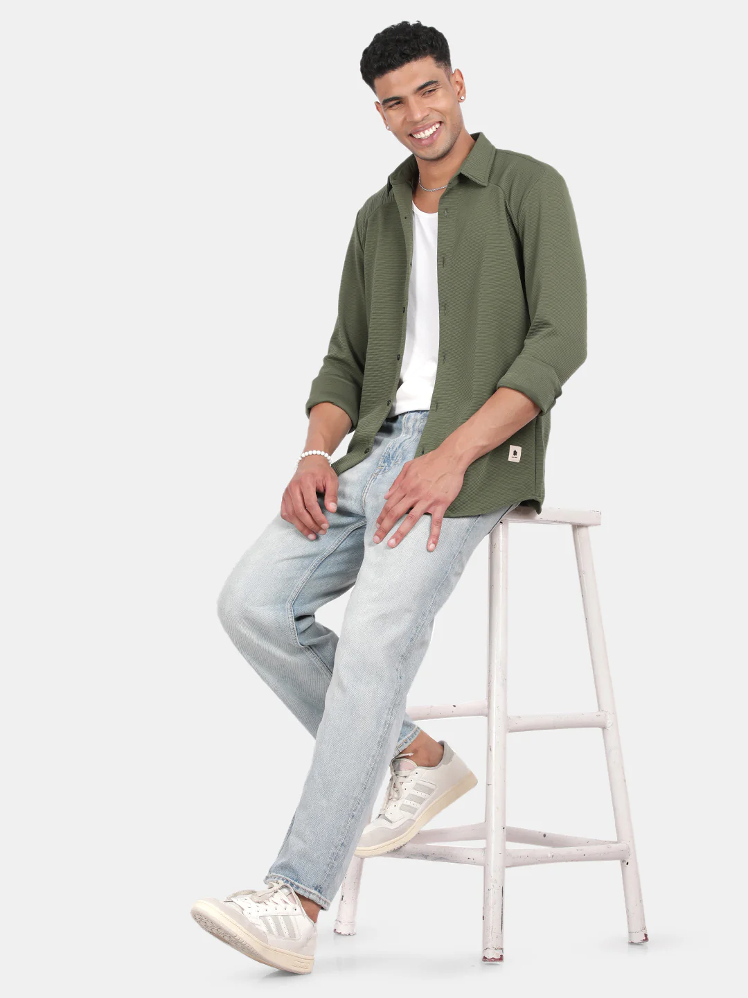 Men Olive Slim Fit Spread Collar Full Sleeve Casual Shirt - Image 3