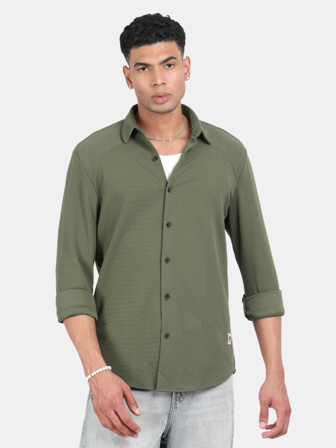 Men Olive Slim Fit Spread Collar Full Sleeve Casual Shirt - Image 4