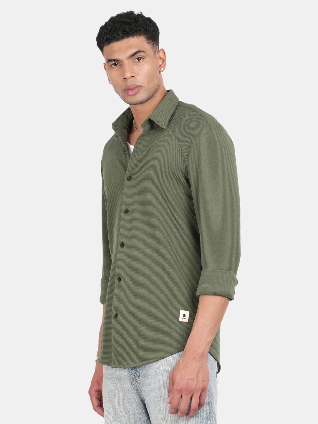 Men Olive Slim Fit Spread Collar Full Sleeve Casual Shirt - Image 5