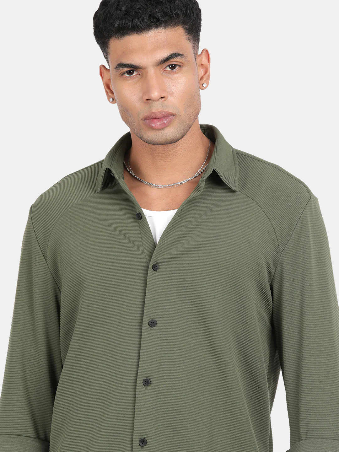 Men Olive Slim Fit Spread Collar Full Sleeve Casual Shirt - Image 6