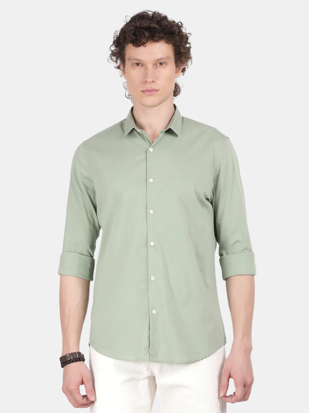 Men Olive Slim Fit Spread Collar Full Sleeve Casual Shirt - Image 4