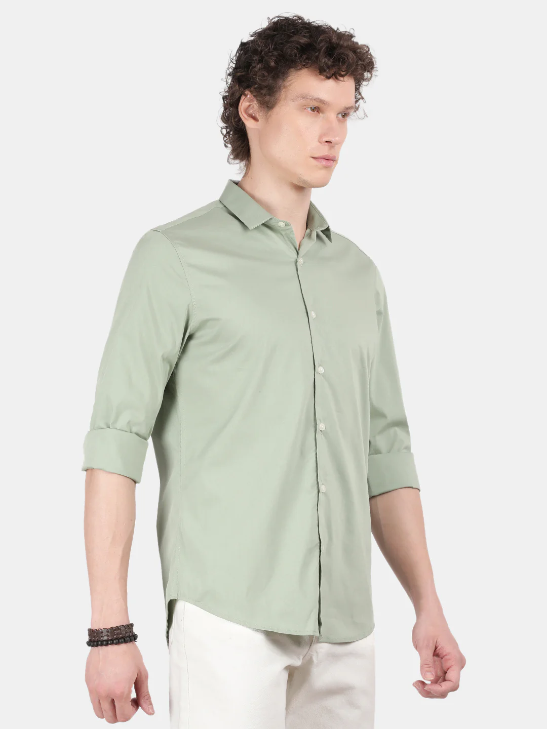 Men Olive Slim Fit Spread Collar Full Sleeve Casual Shirt - Image 5