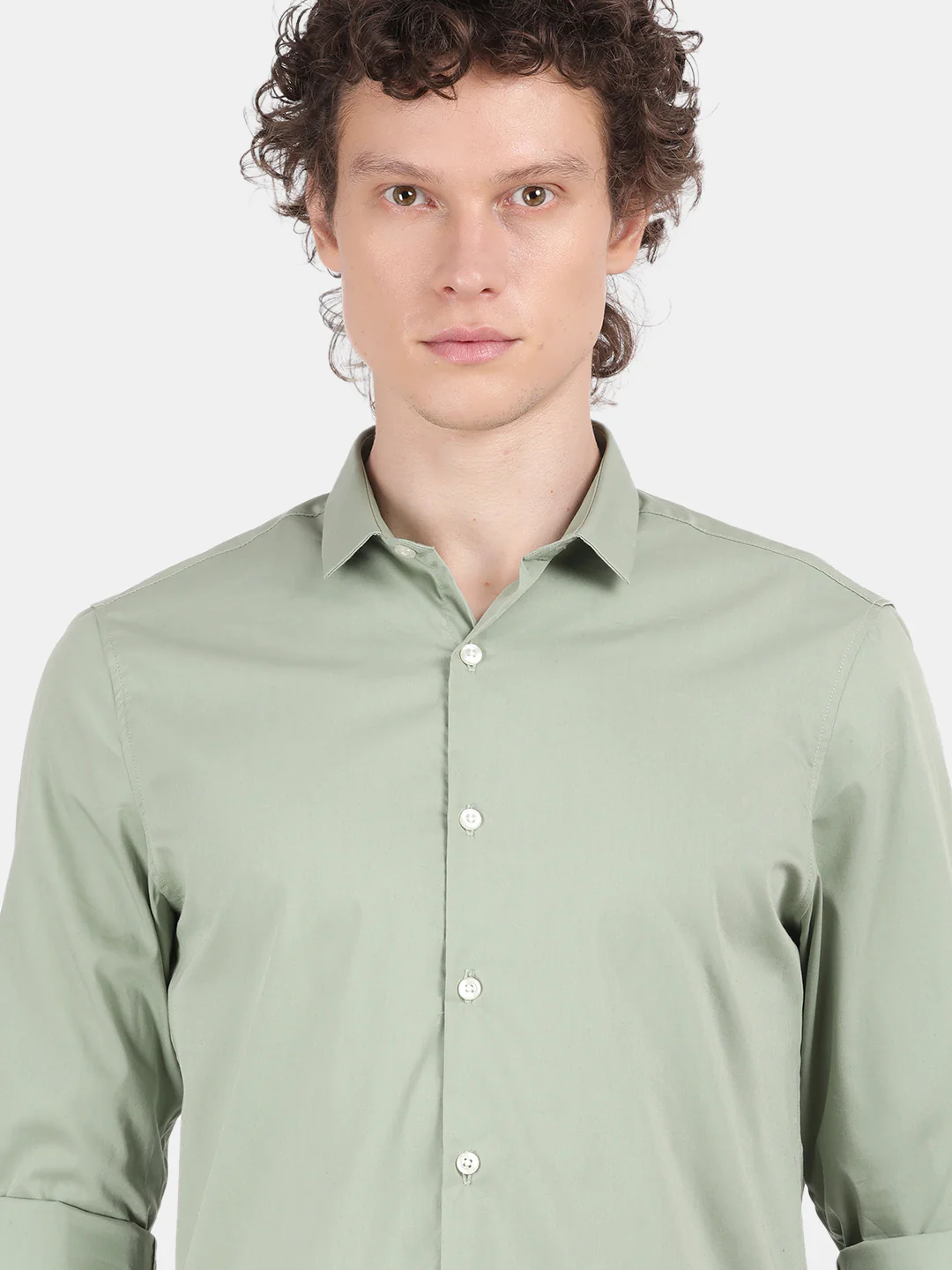 Men Olive Slim Fit Spread Collar Full Sleeve Casual Shirt - Image 6
