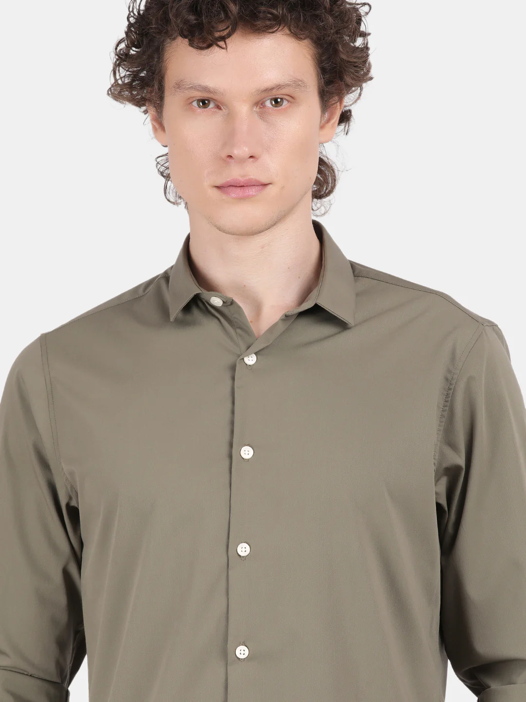 Men Olive Slim Fit Spread Collar Full Sleeve Casual Shirt - Image 3