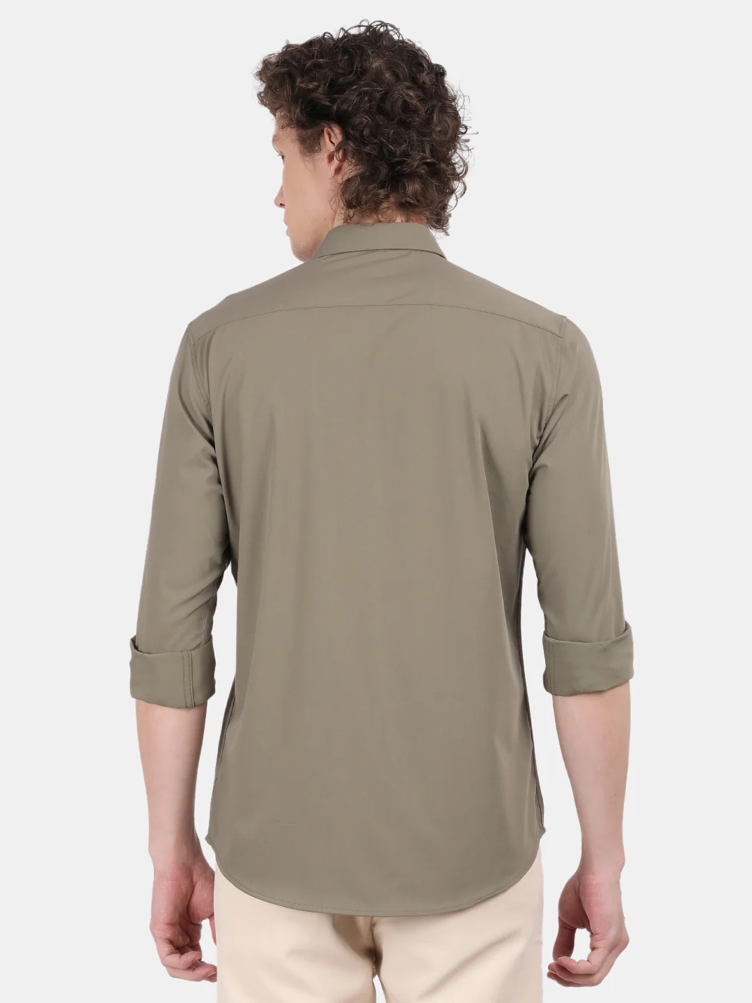 Men Olive Slim Fit Spread Collar Full Sleeve Casual Shirt - Image 4