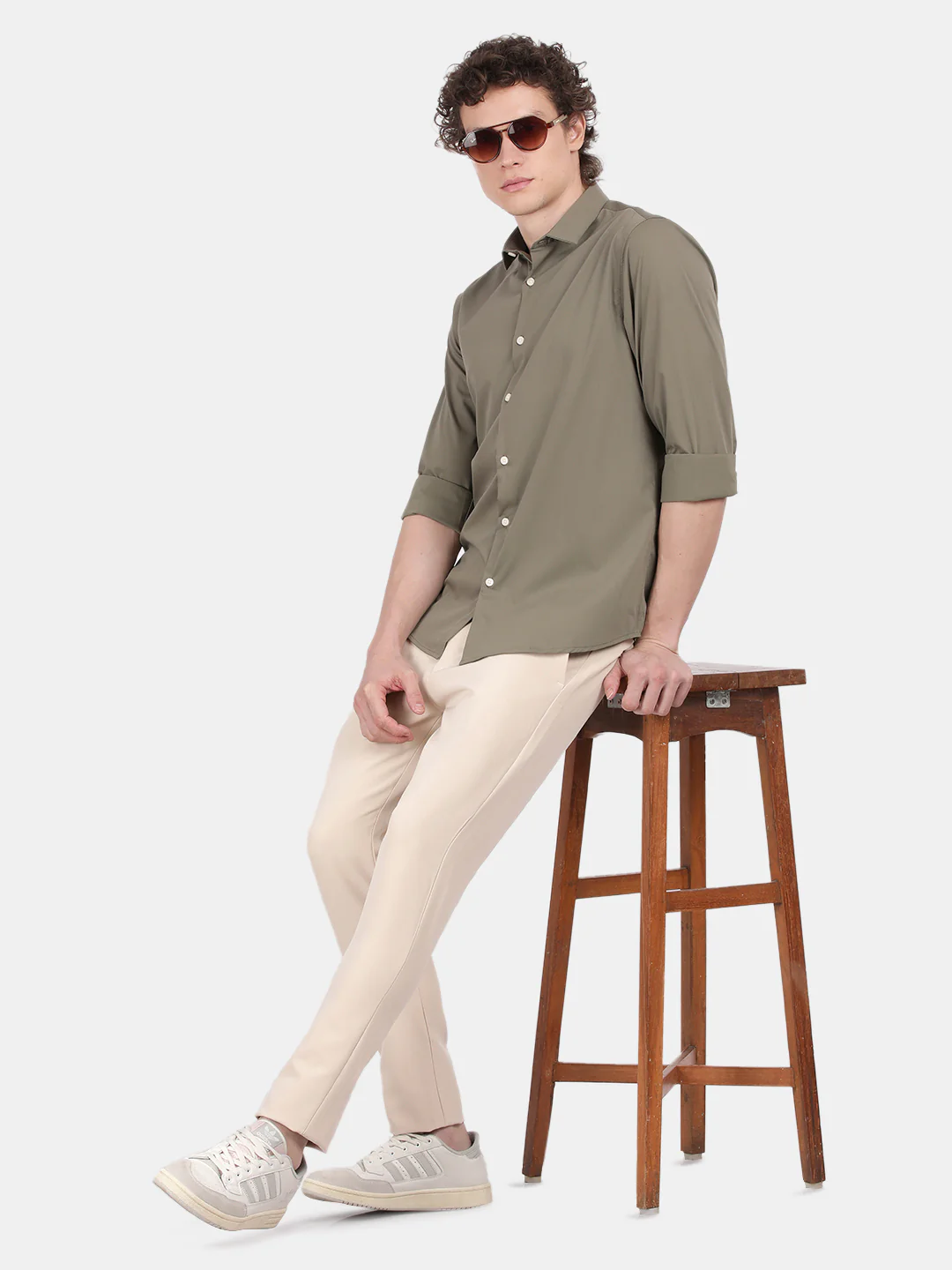 Men Olive Slim Fit Spread Collar Full Sleeve Casual Shirt - Image 5