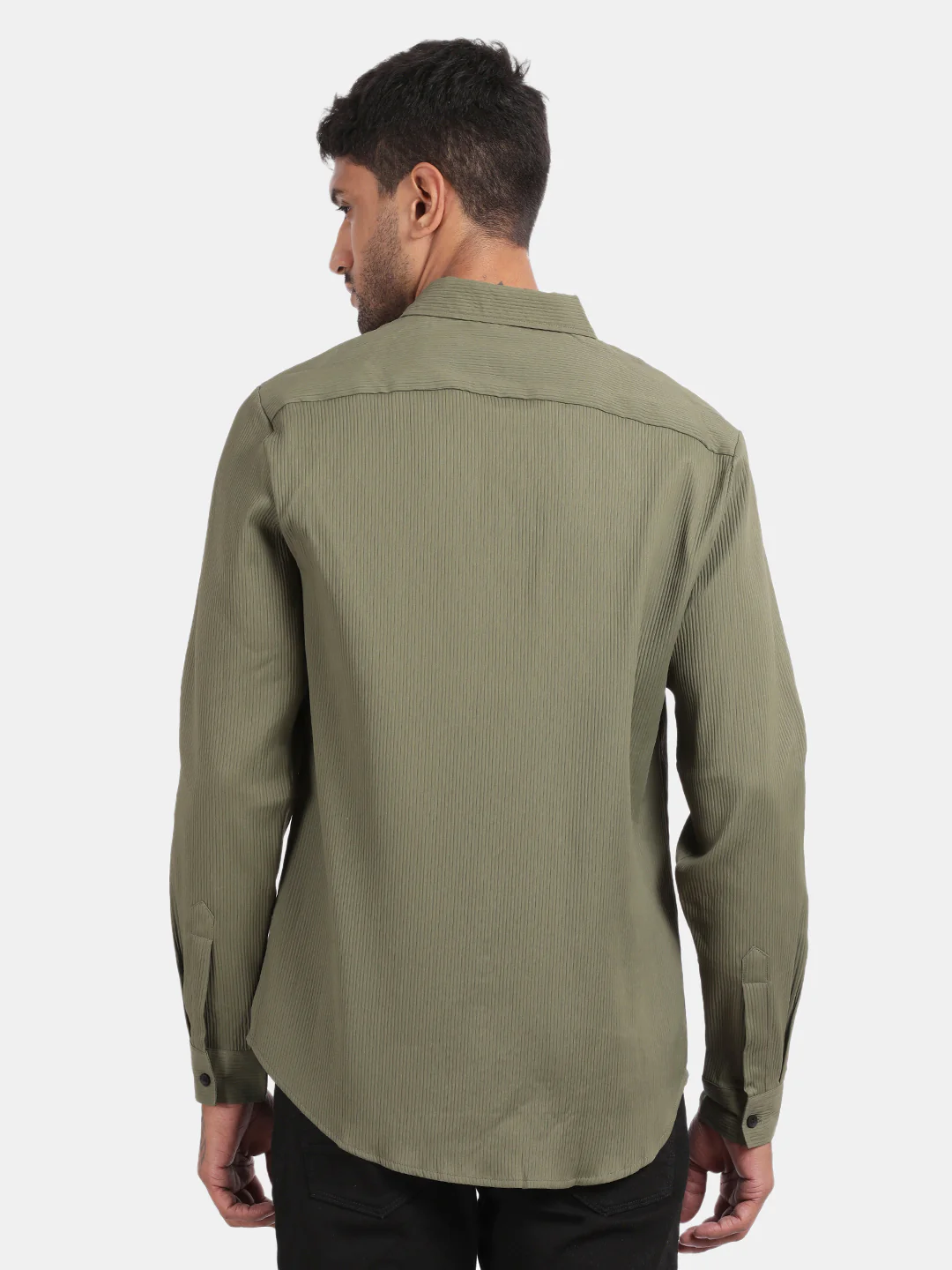 Men Olive Slim Fit Spread Collar Full Sleeve Casual Shirt - Image 2