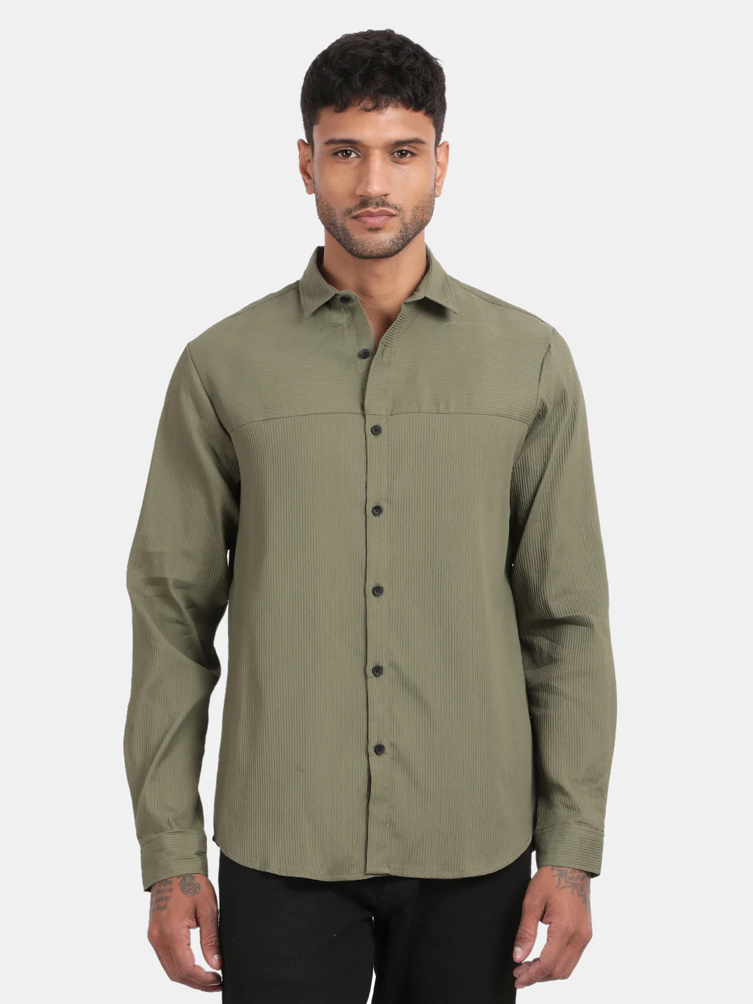 Men Olive Slim Fit Spread Collar Full Sleeve Casual Shirt - Image 4