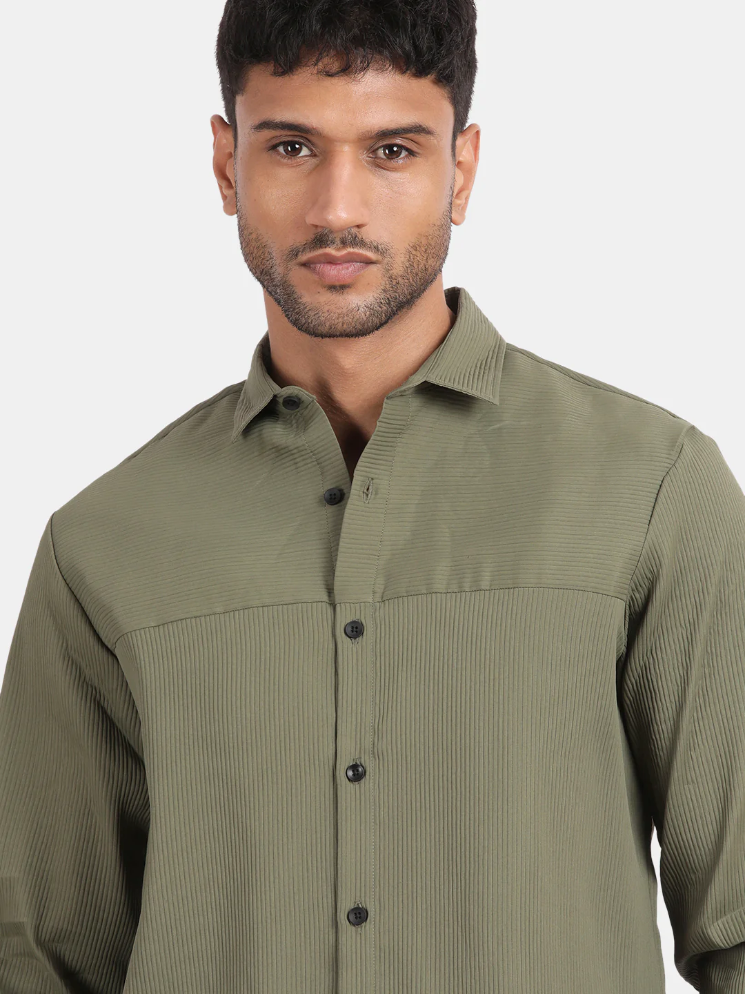 Men Olive Slim Fit Spread Collar Full Sleeve Casual Shirt - Image 6