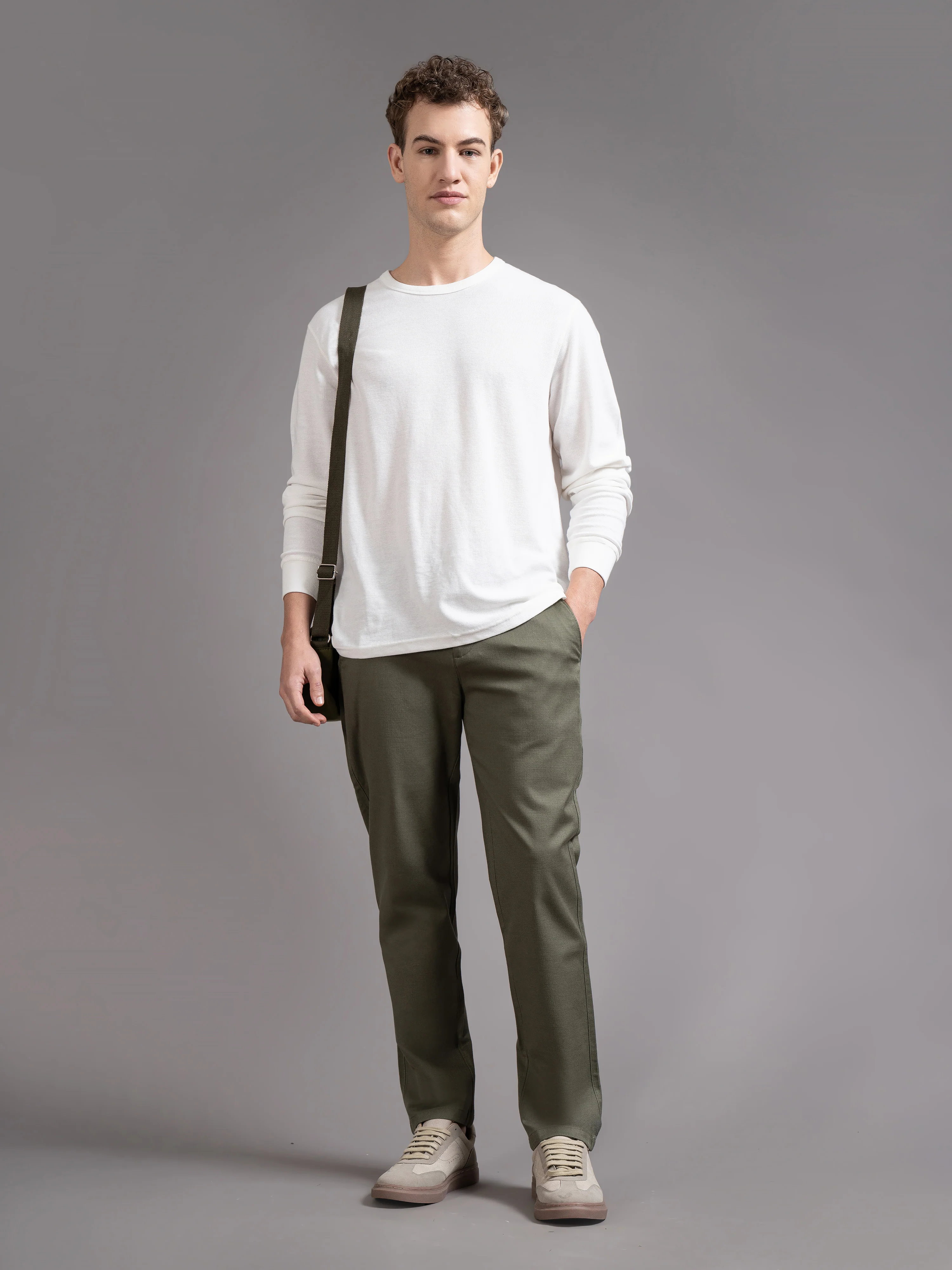 Men Olive Smart Slim Fit Chinos - Image 2