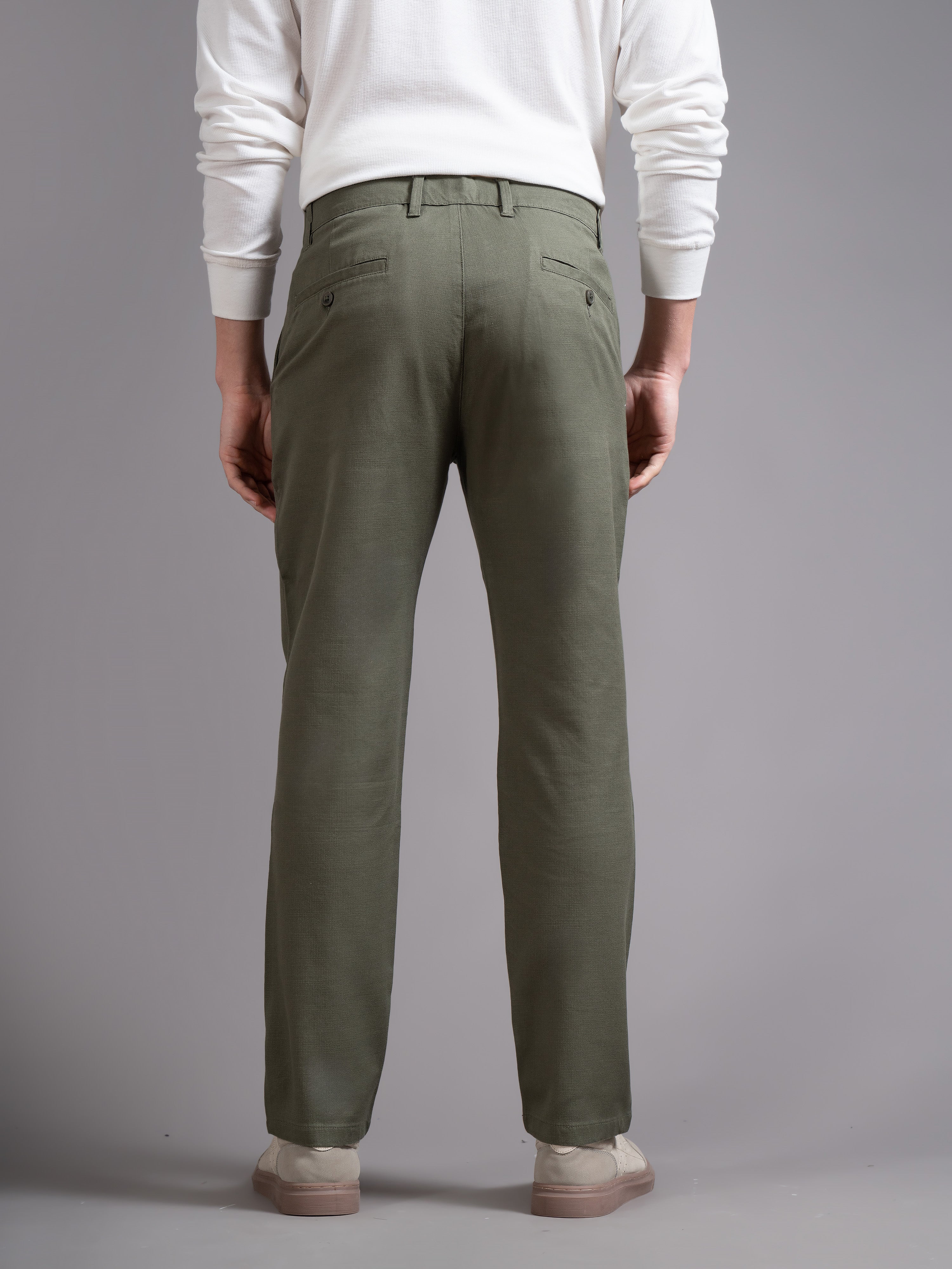 Men Olive Smart Slim Fit Chinos - Image 4