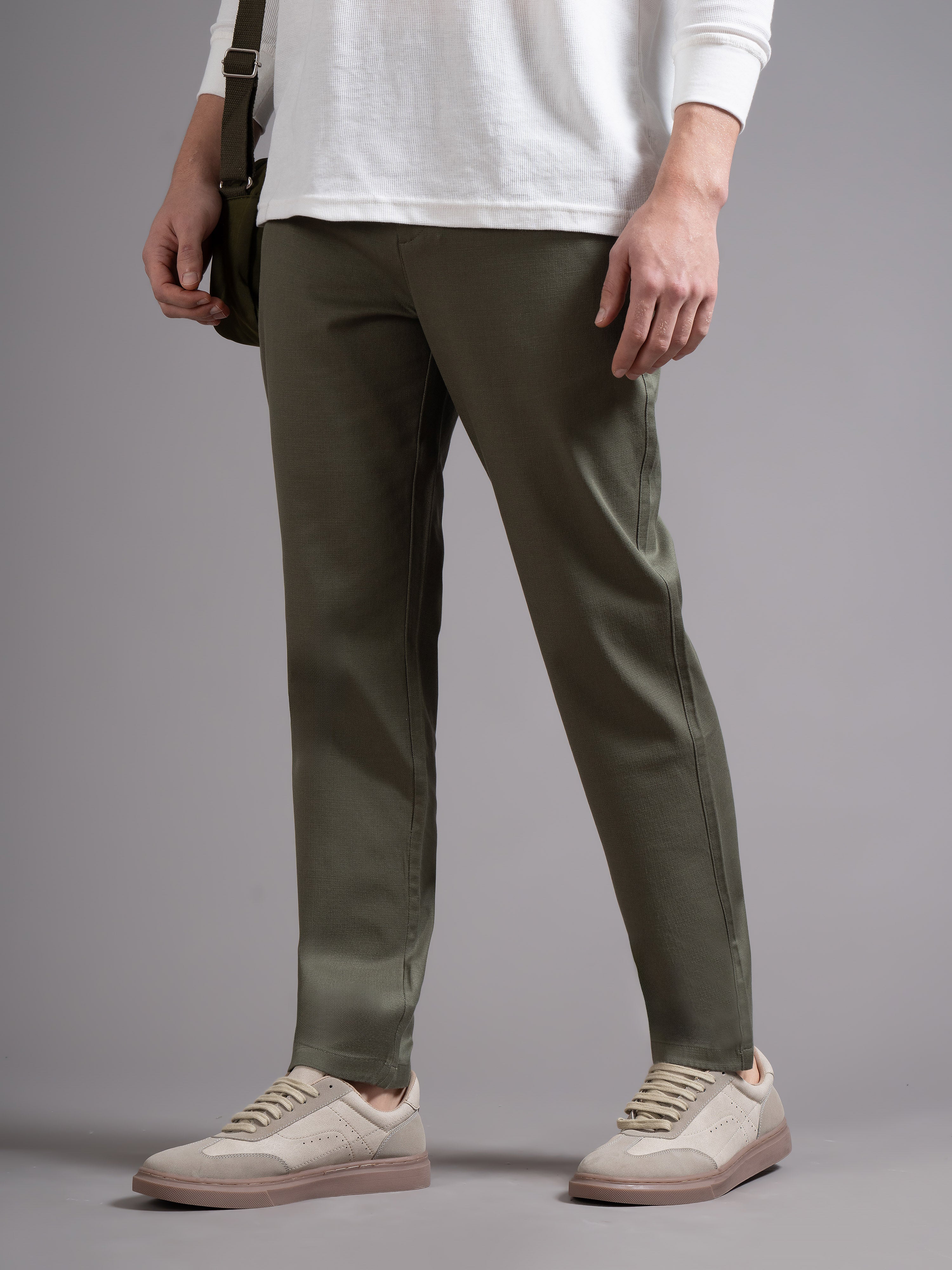 Men Olive Smart Slim Fit Chinos - Image 5