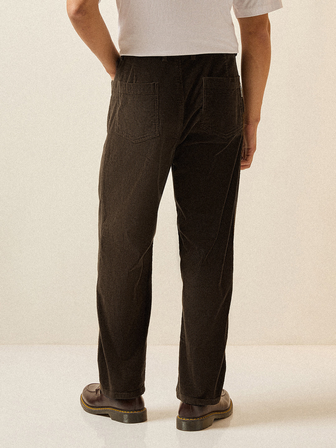 Men Olive Solid Baggy Fit Corduroy Cotton Pant - Image 2