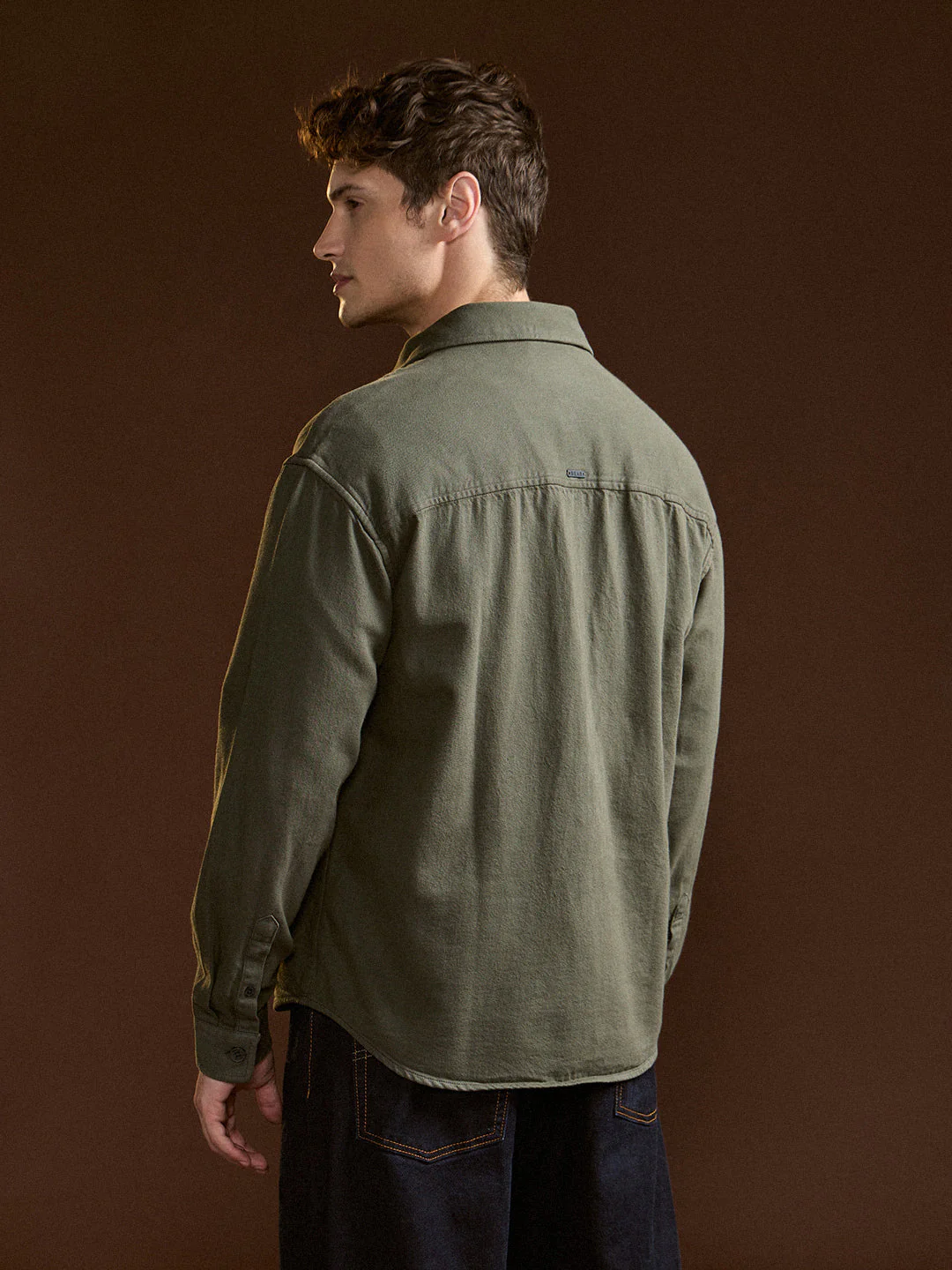 Men Olive Solid Relax Fit Overshirt - Image 2