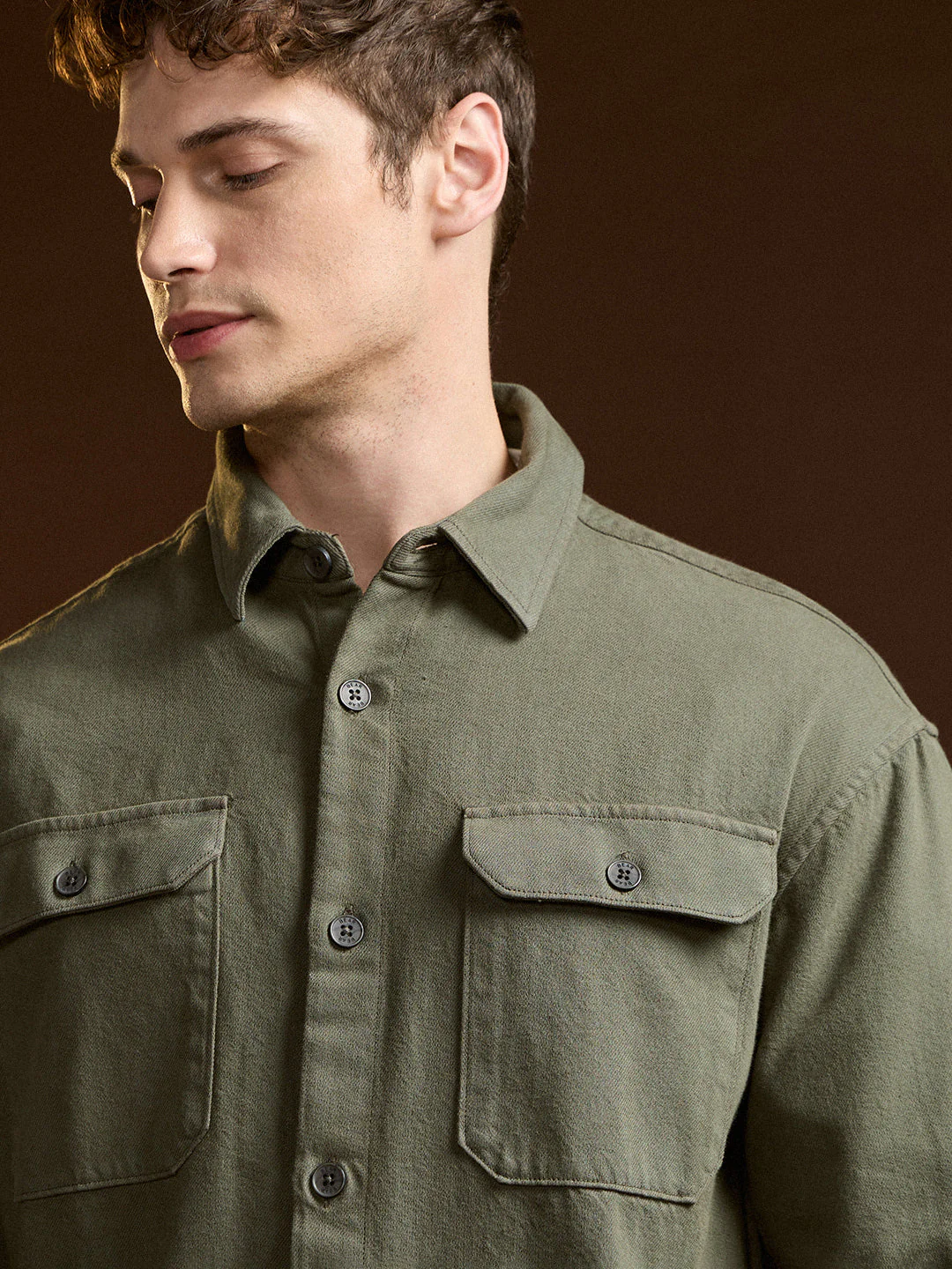 Men Olive Solid Relax Fit Overshirt - Image 5
