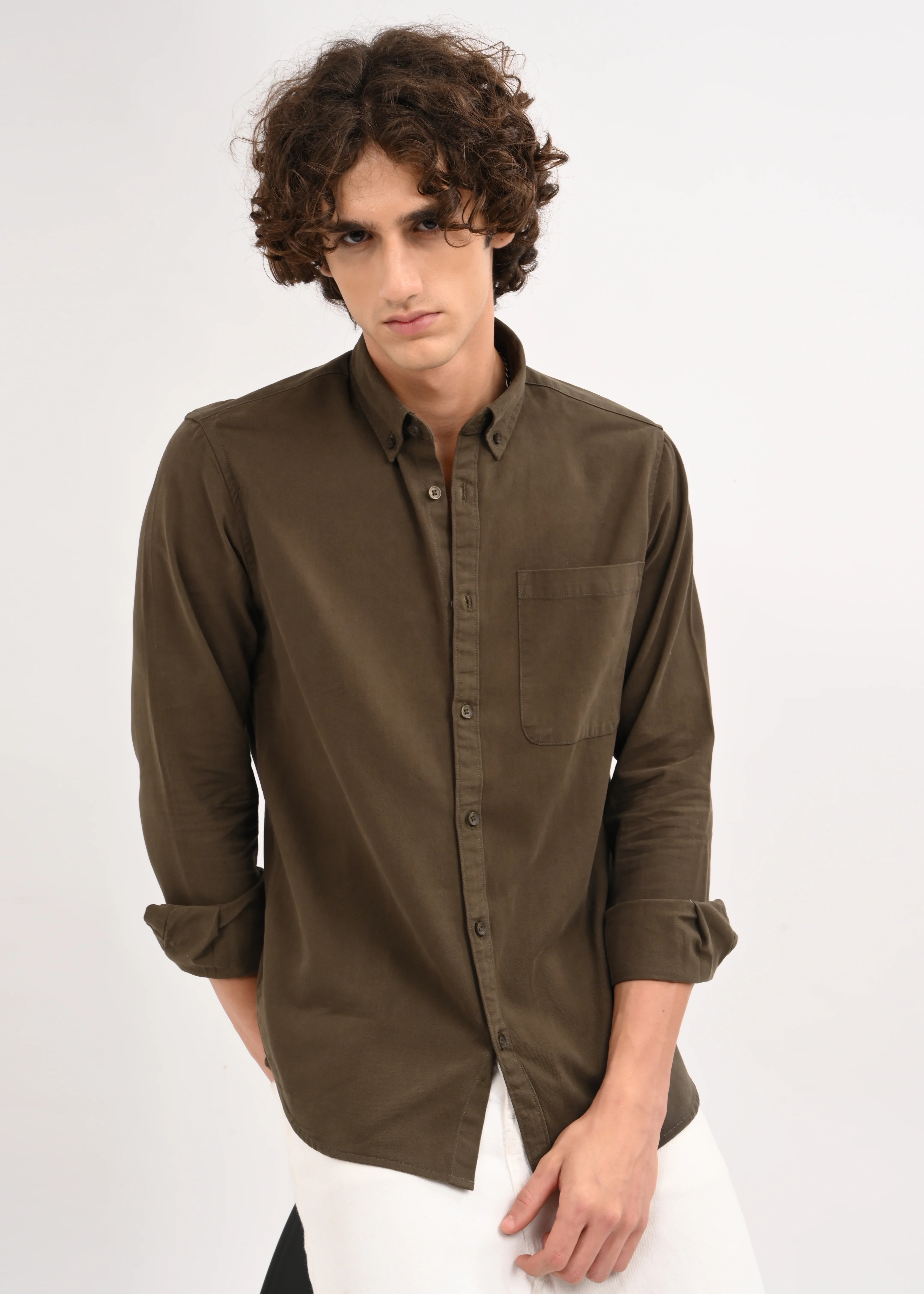 Men Olive Solid Shirt