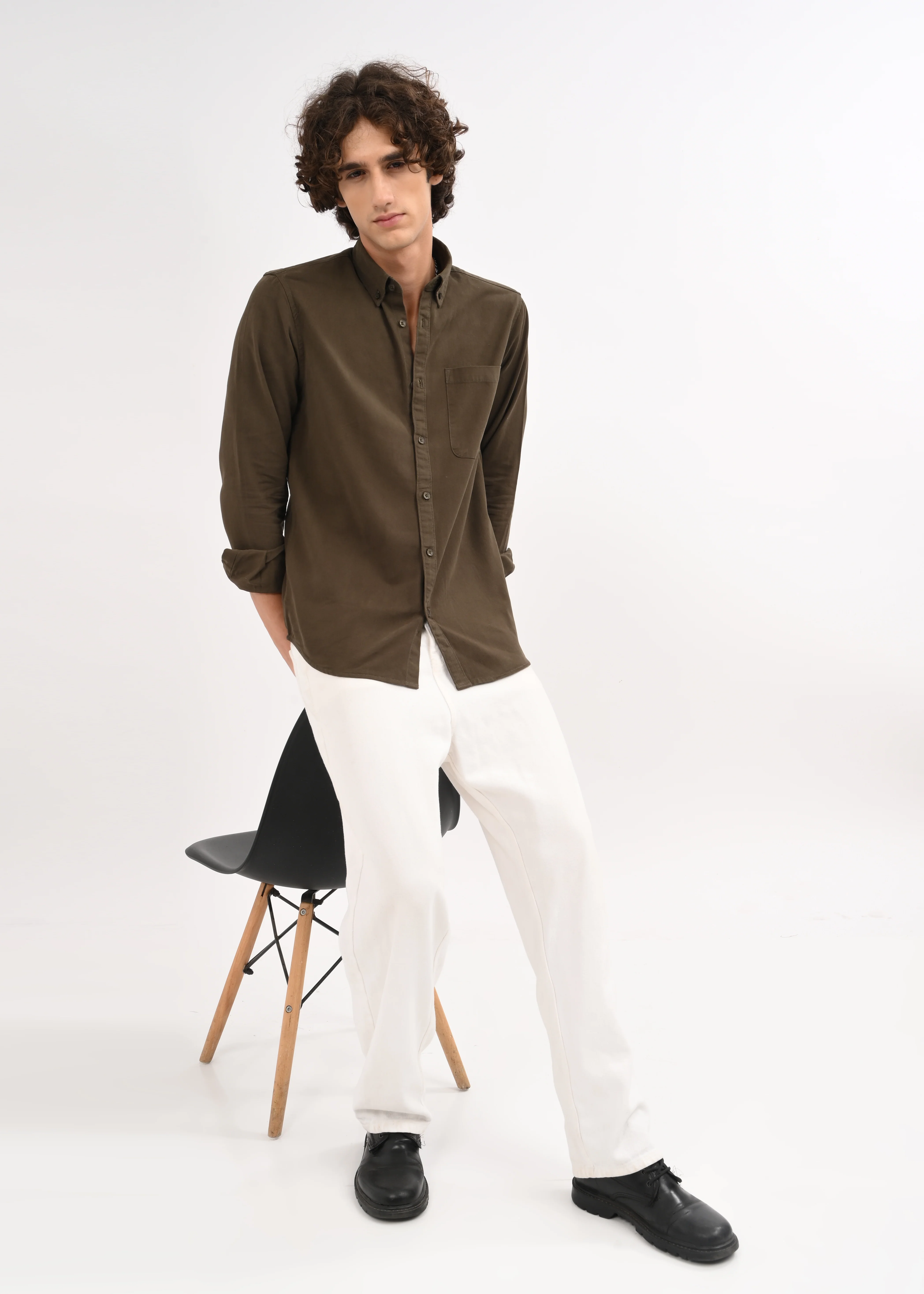 Men Olive Solid Shirt - Image 4