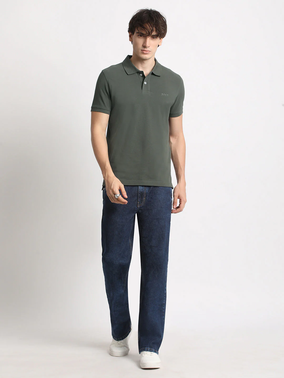 Men Olive Solid Slim Fit Polo Collar T-shirt - Image 5