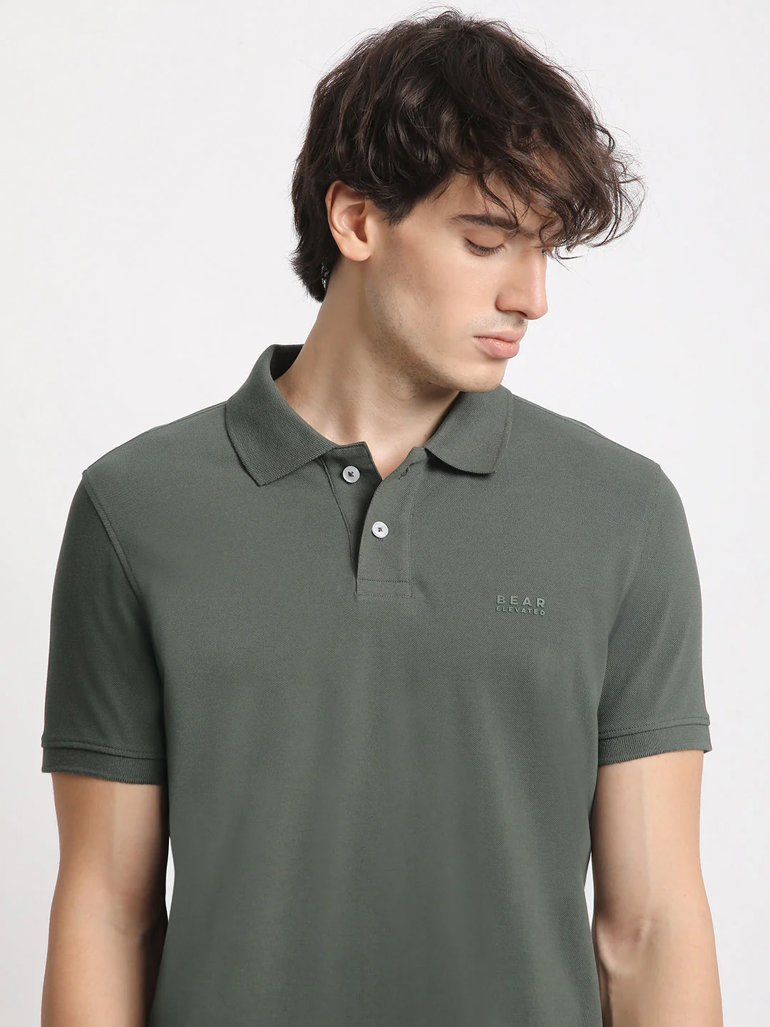 Men Olive Solid Slim Fit Polo Collar T-shirt - Image 6