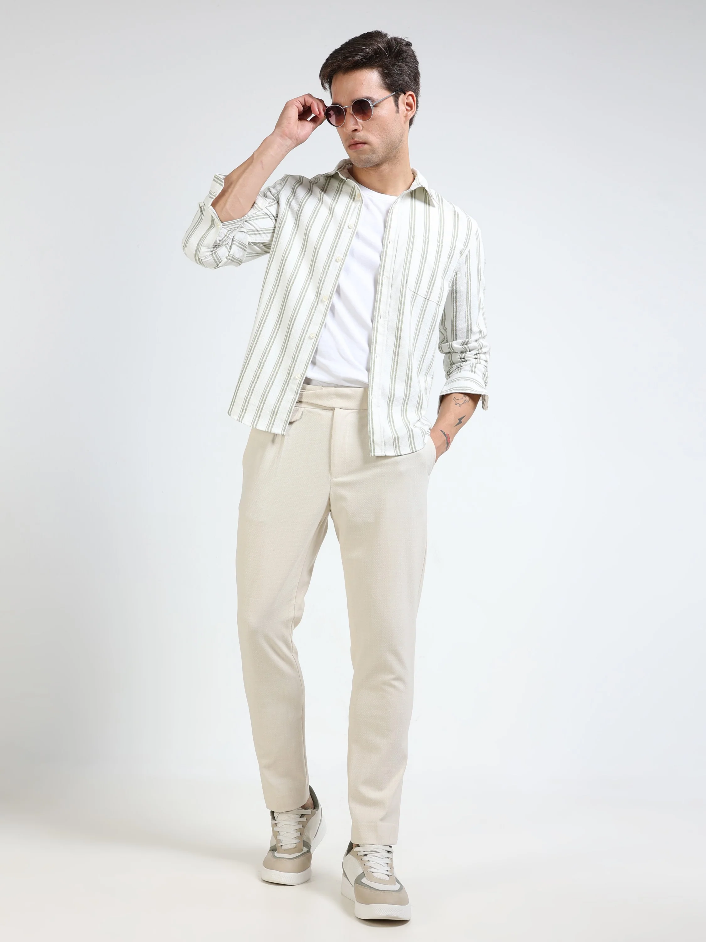 Men Olive Striped Shirt - Image 2
