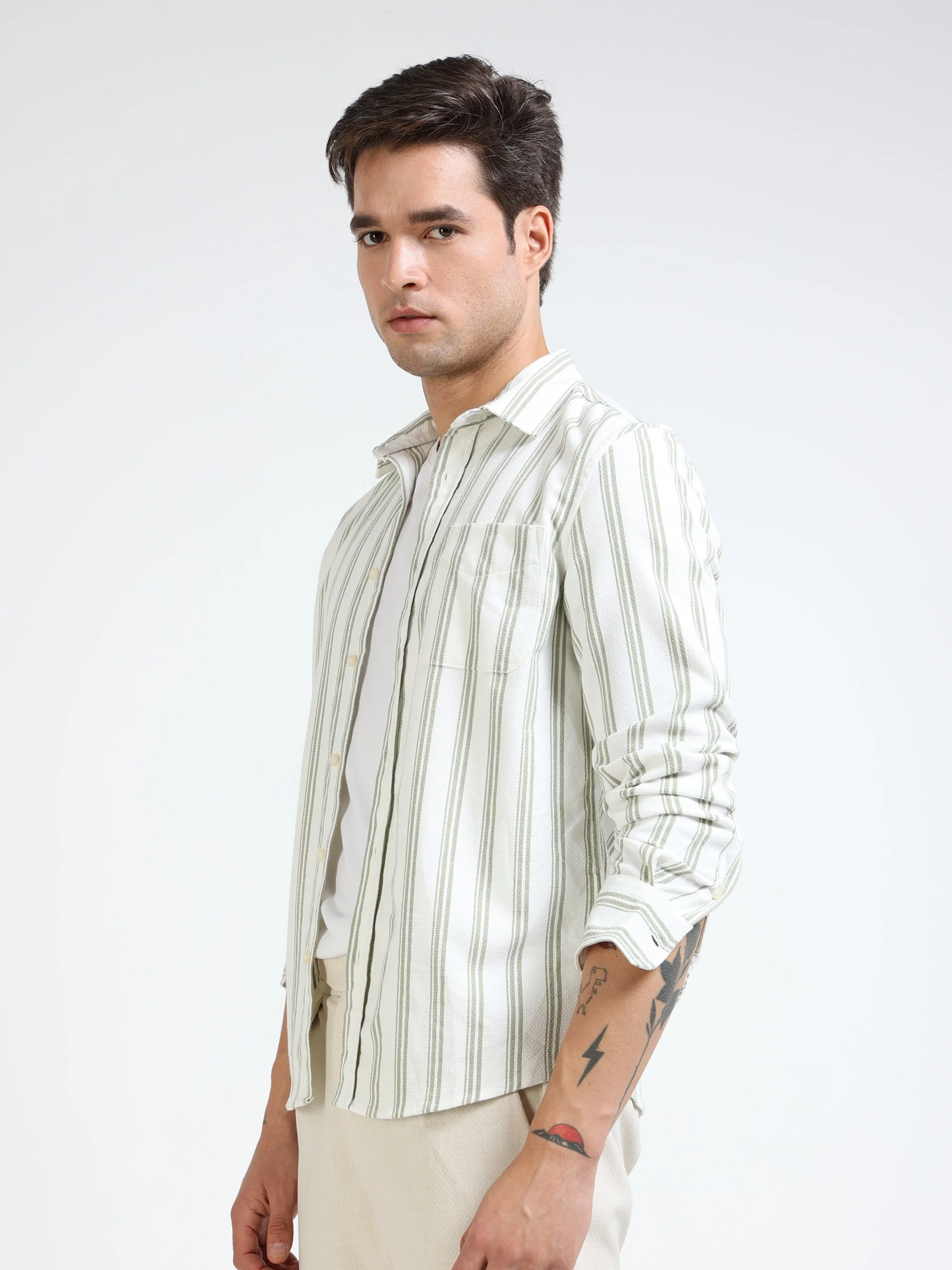 Men Olive Striped Shirt - Image 7