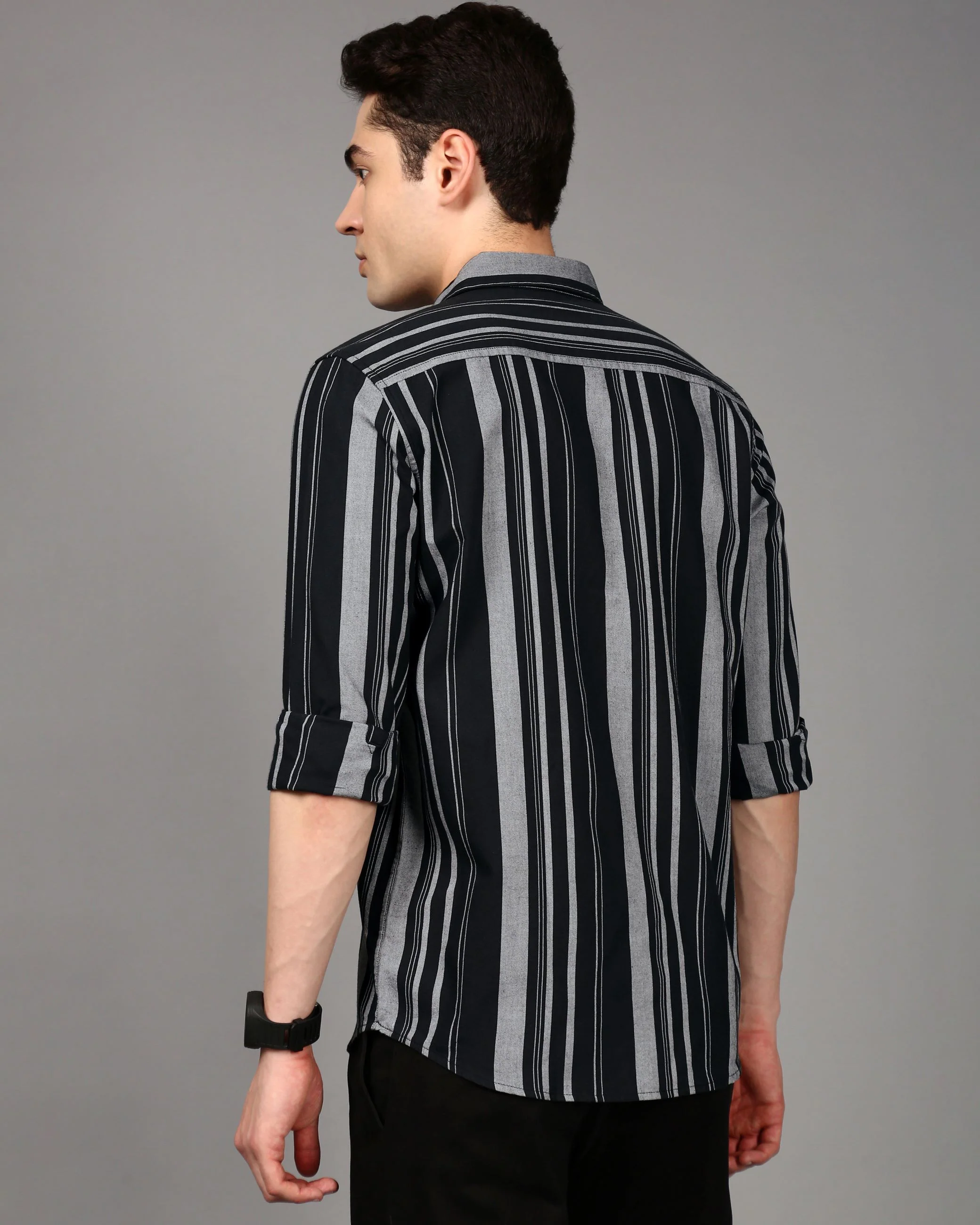 Men Olive Striped Shirt - Image 2