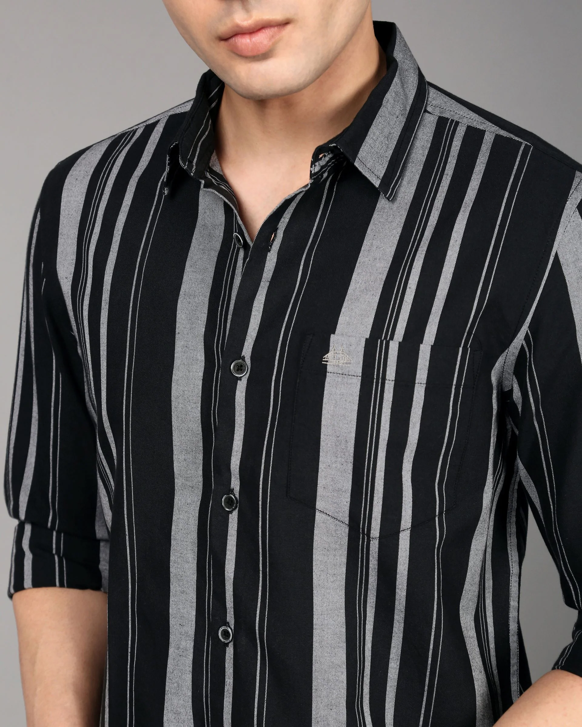Men Olive Striped Shirt - Image 3
