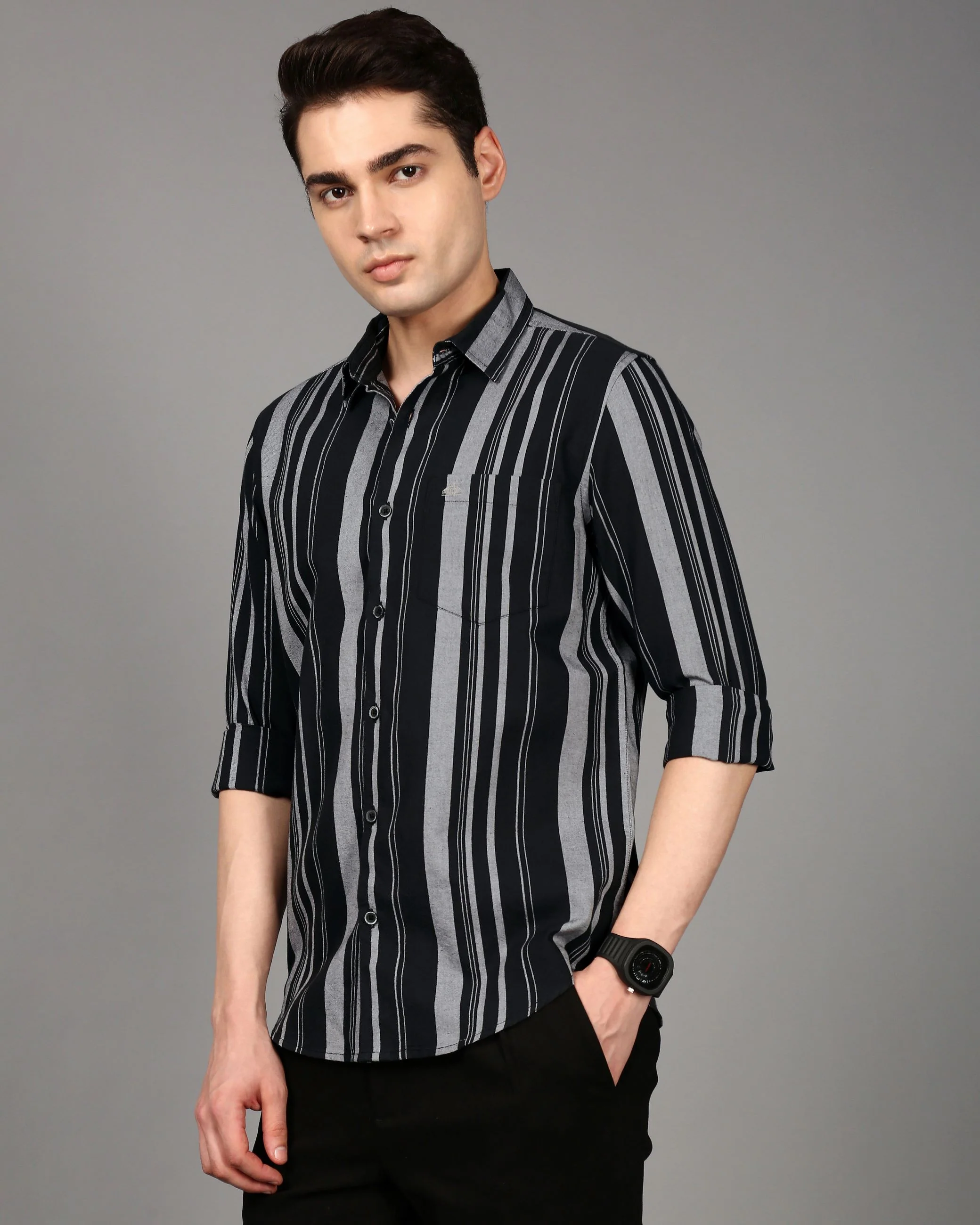 Men Olive Striped Shirt - Image 4