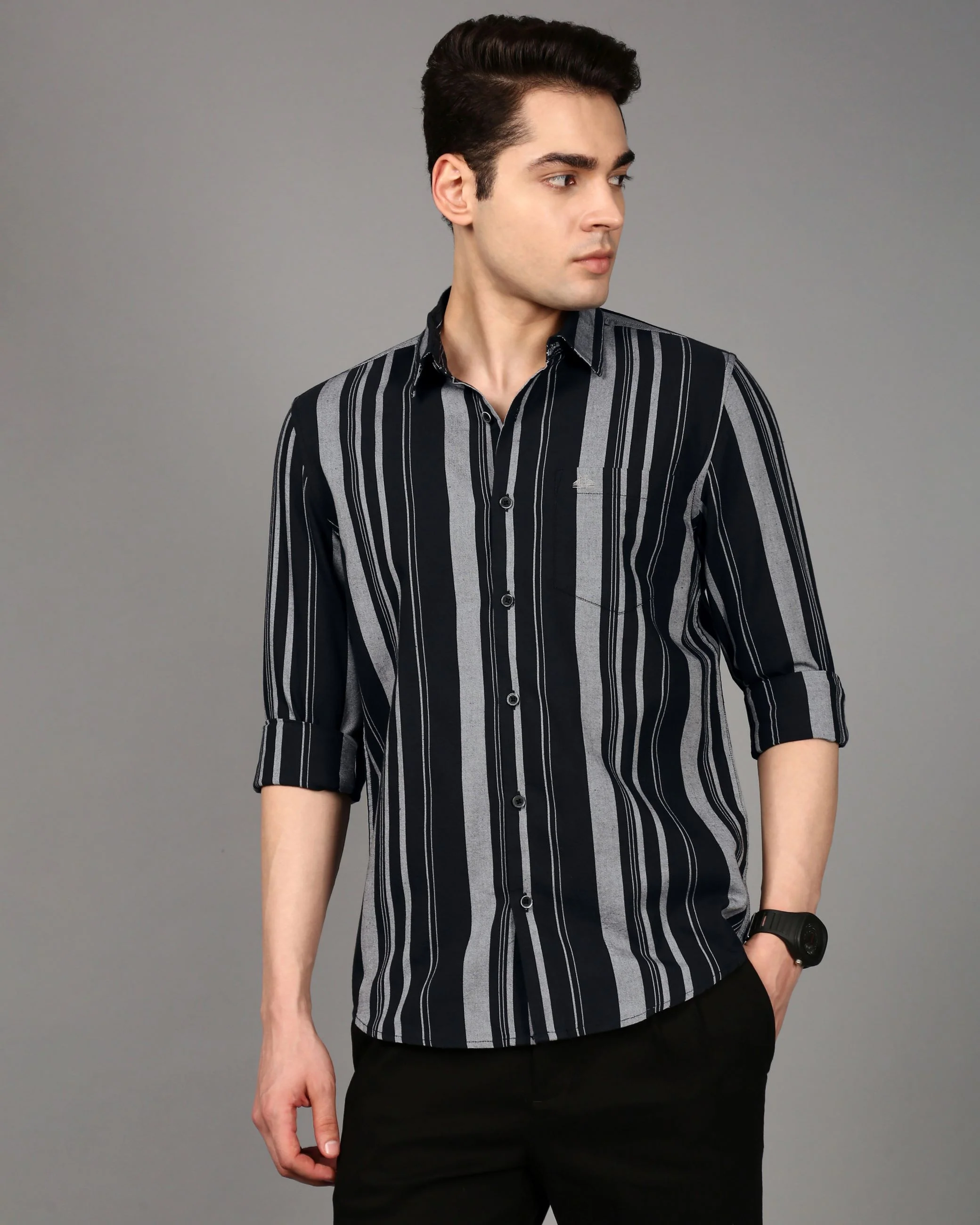 Men Olive Striped Shirt - Image 5