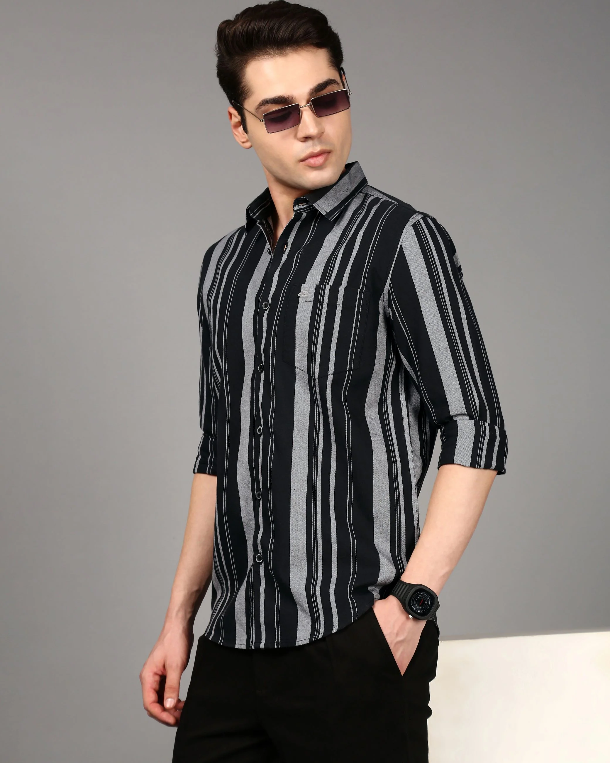 Men Olive Striped Shirt - Image 6