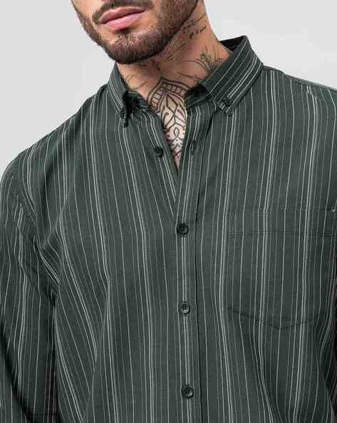 Men Olive Striped Shirt - Image 4