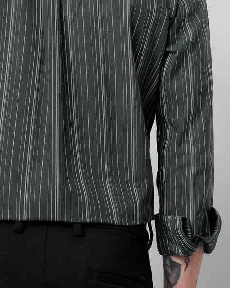 Men Olive Striped Shirt - Image 5