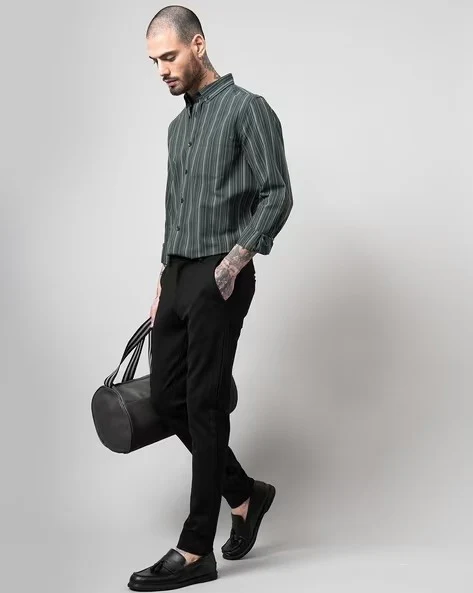Men Olive Striped Shirt - Image 6