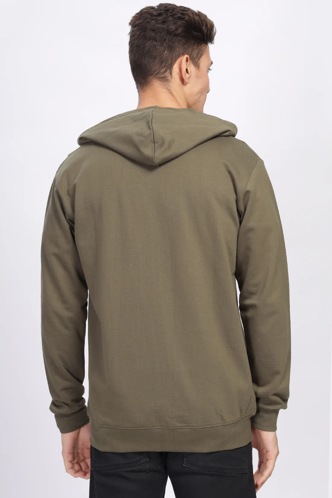 Men Olive Sweatshirt With Zipper Hoodies - Image 2