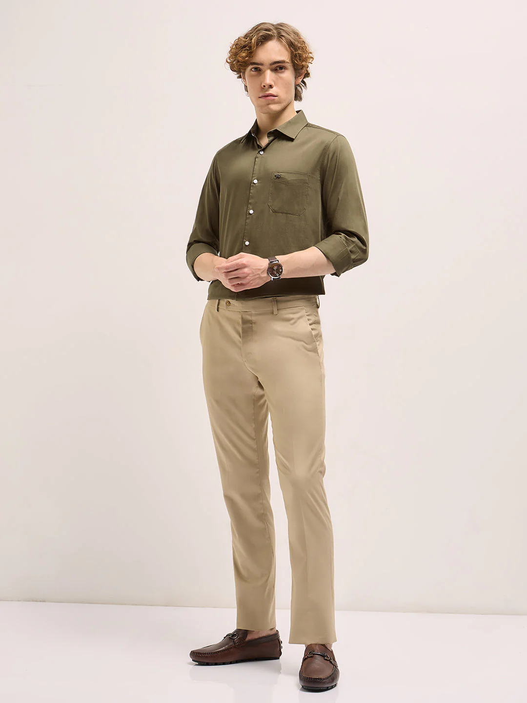 Men Olive Tailored Fit Solid Formal Shirt - Image 4