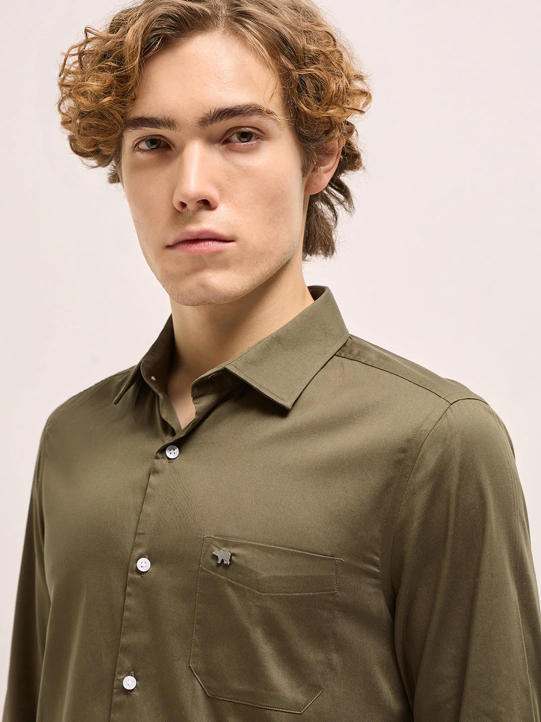 Men Olive Tailored Fit Solid Formal Shirt - Image 5