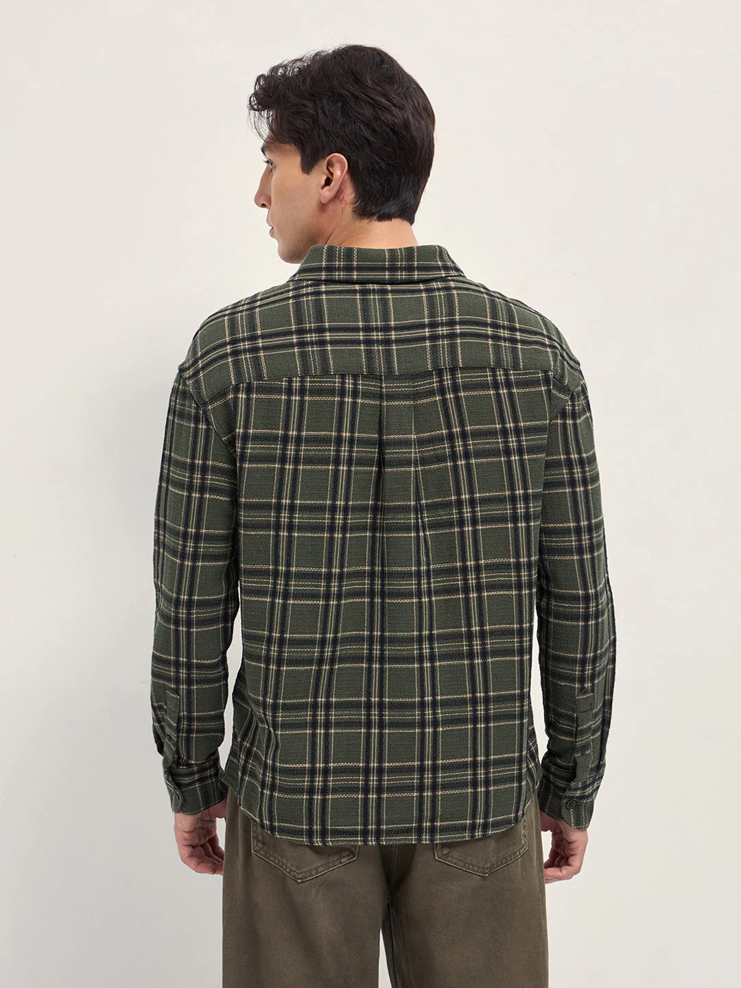 Men Olive Tartan Check Cotton Relaxed Fit Casual Shirt - Image 2