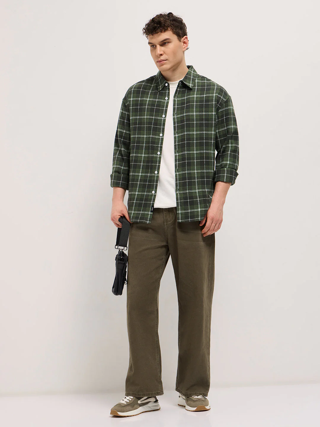 Men Olive Tartan Checked Relax Fit Overshirt - Image 4