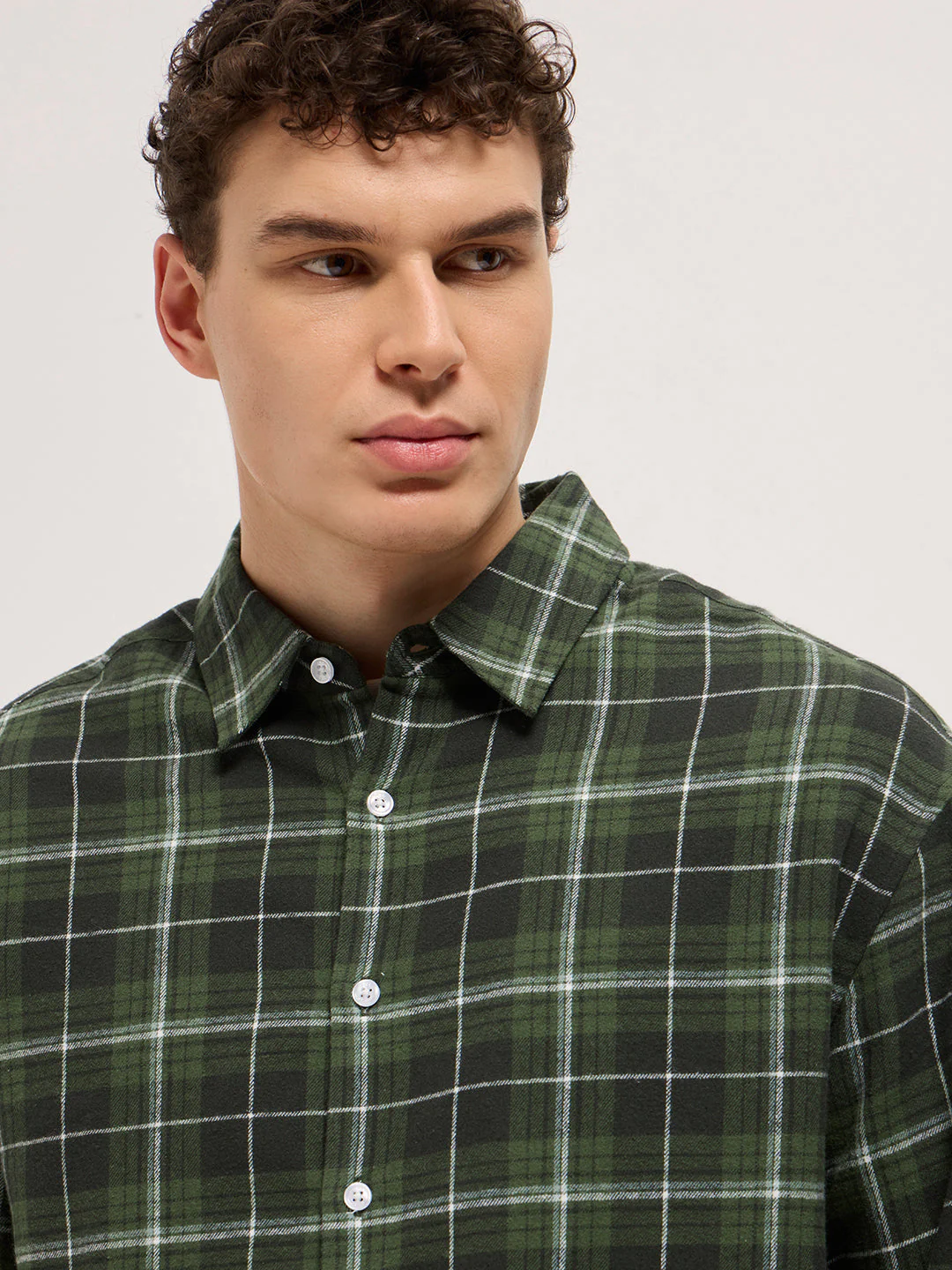 Men Olive Tartan Checked Relax Fit Overshirt - Image 5