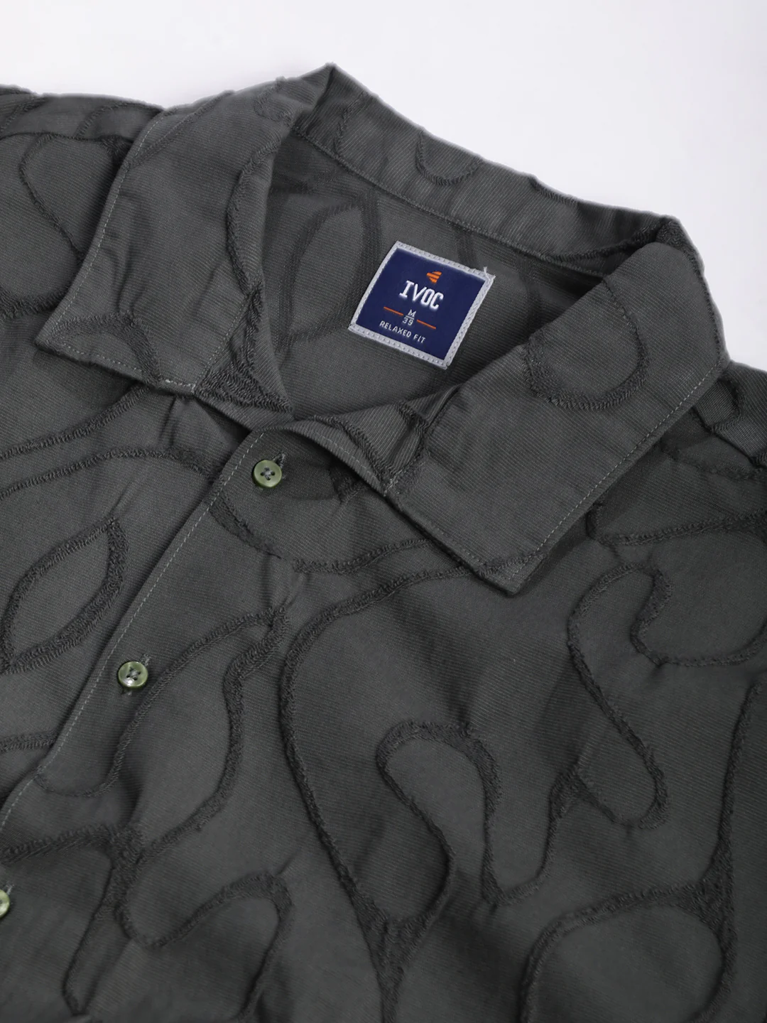 Men Olive Textured Shirt with stylized Collar - Image 6