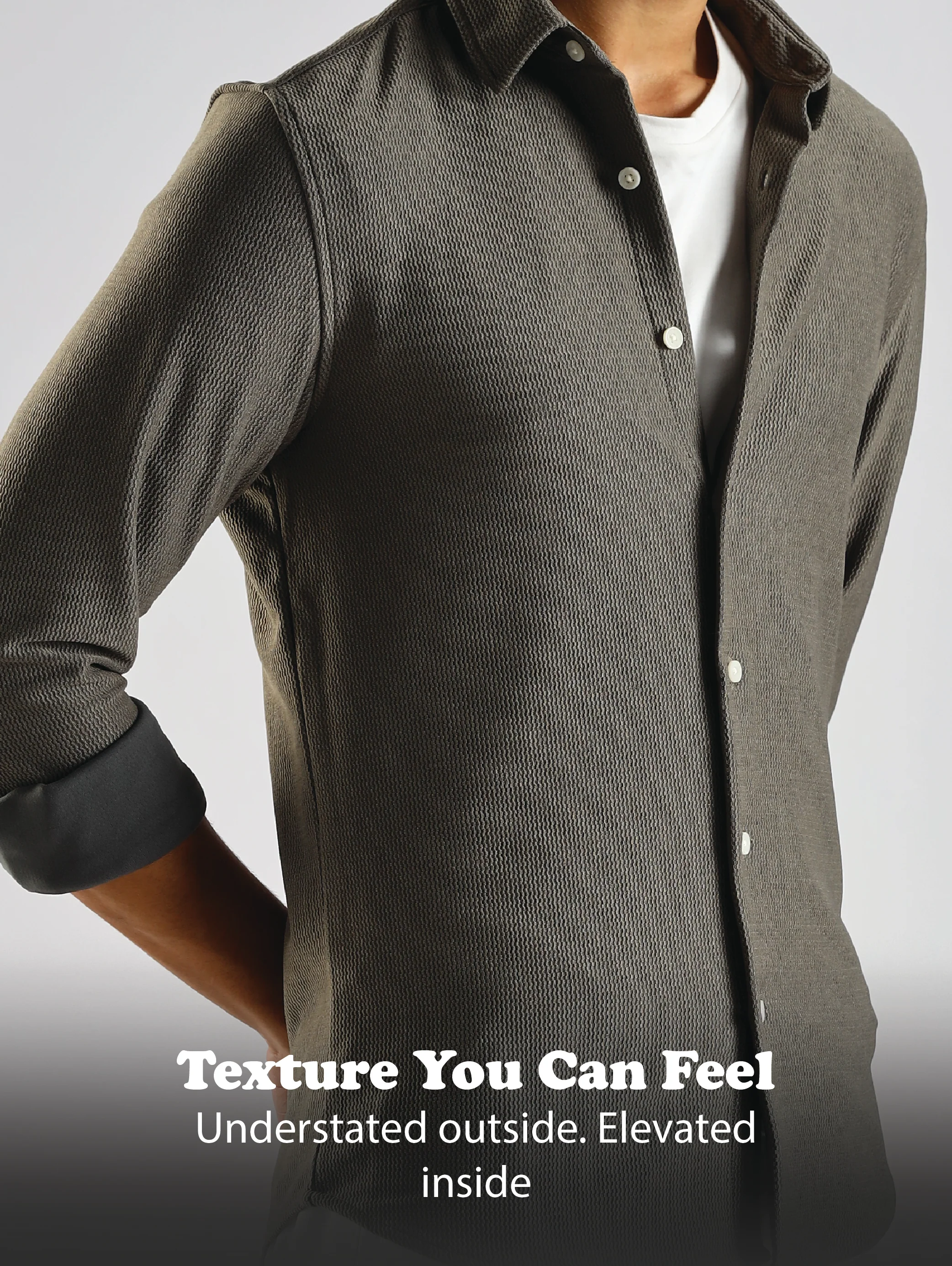 Men Olive Textured Spread Collar Shirt - Image 12