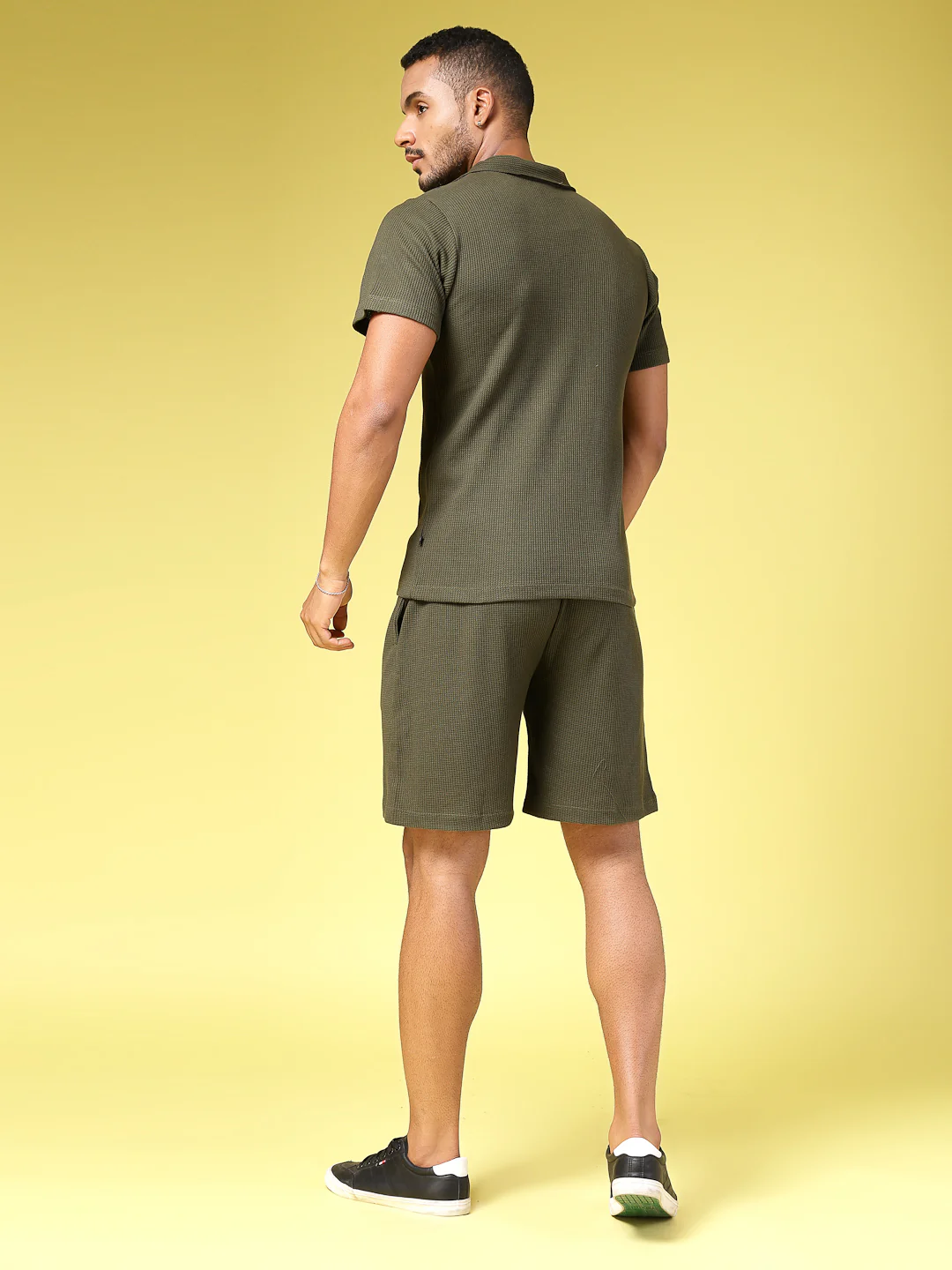 Men Olive Waffle Knit Co-Ords - Image 4