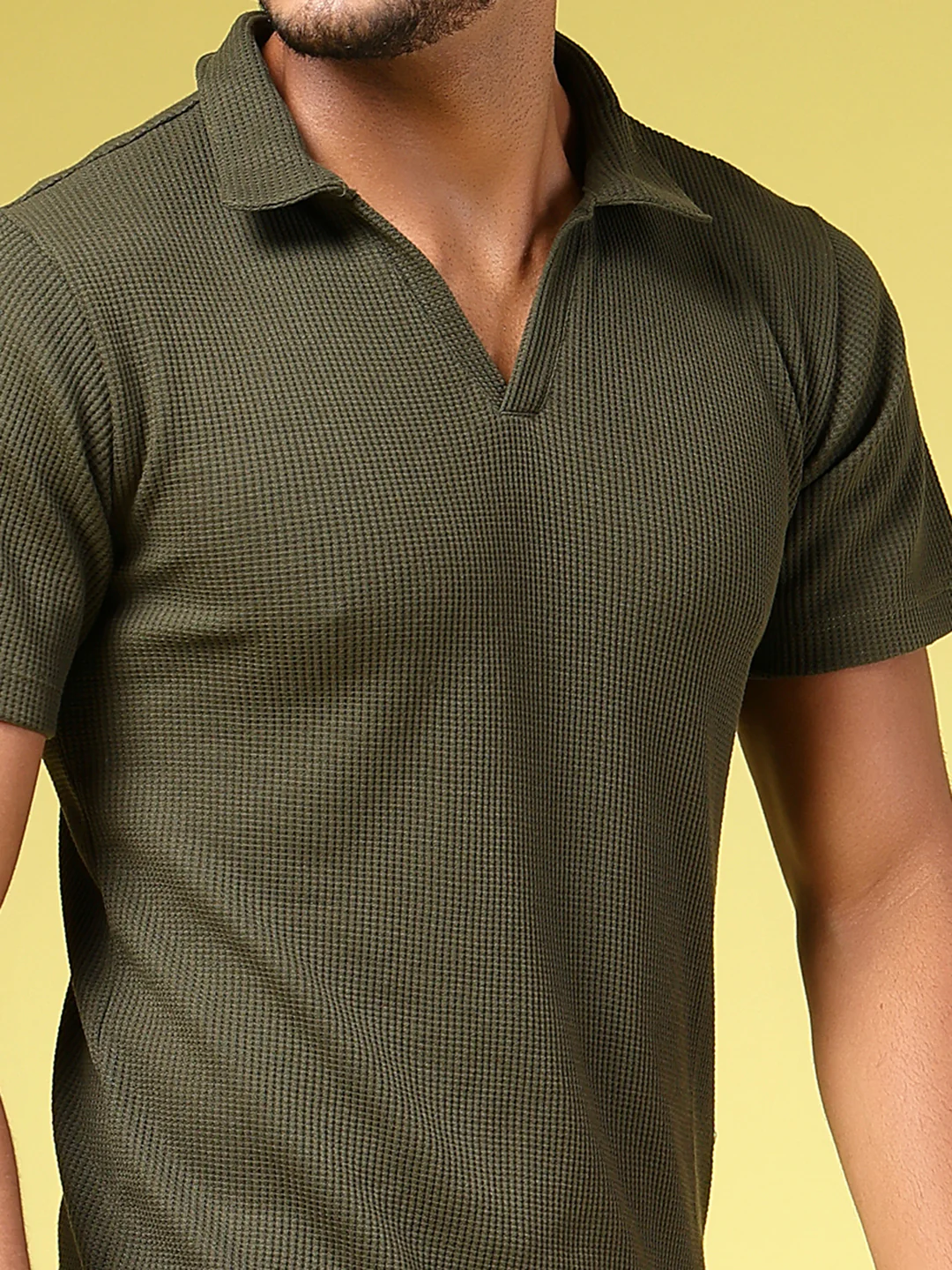 Men Olive Waffle Knit Co-Ords - Image 5