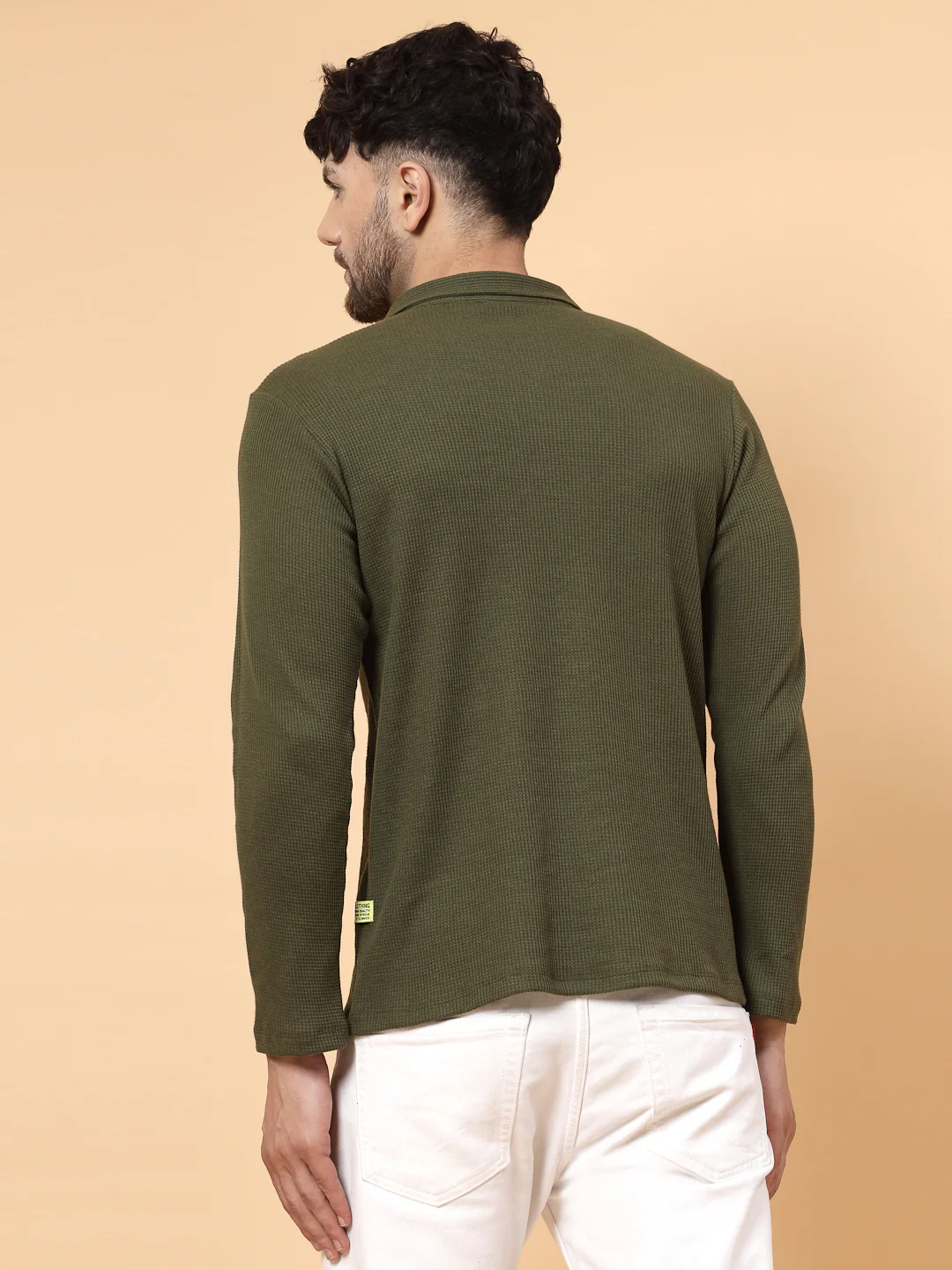 Men Olive Waffle Knit T-shirt - Image 2