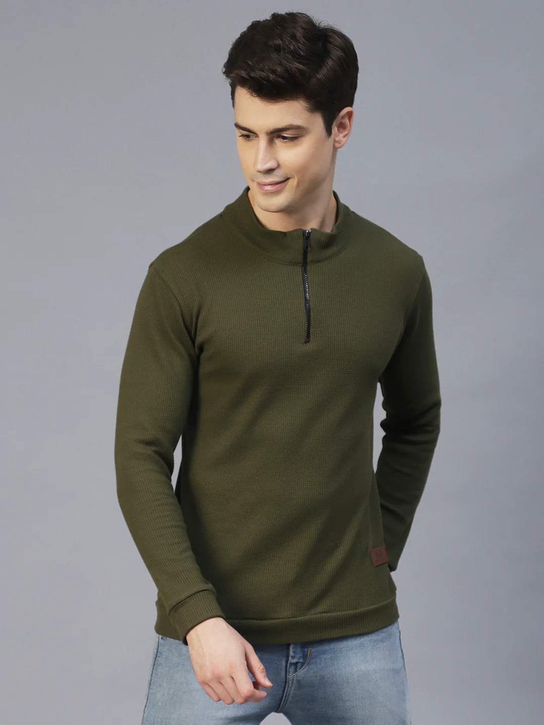 Men Olive Waffle Knit T-shirt - Image 3
