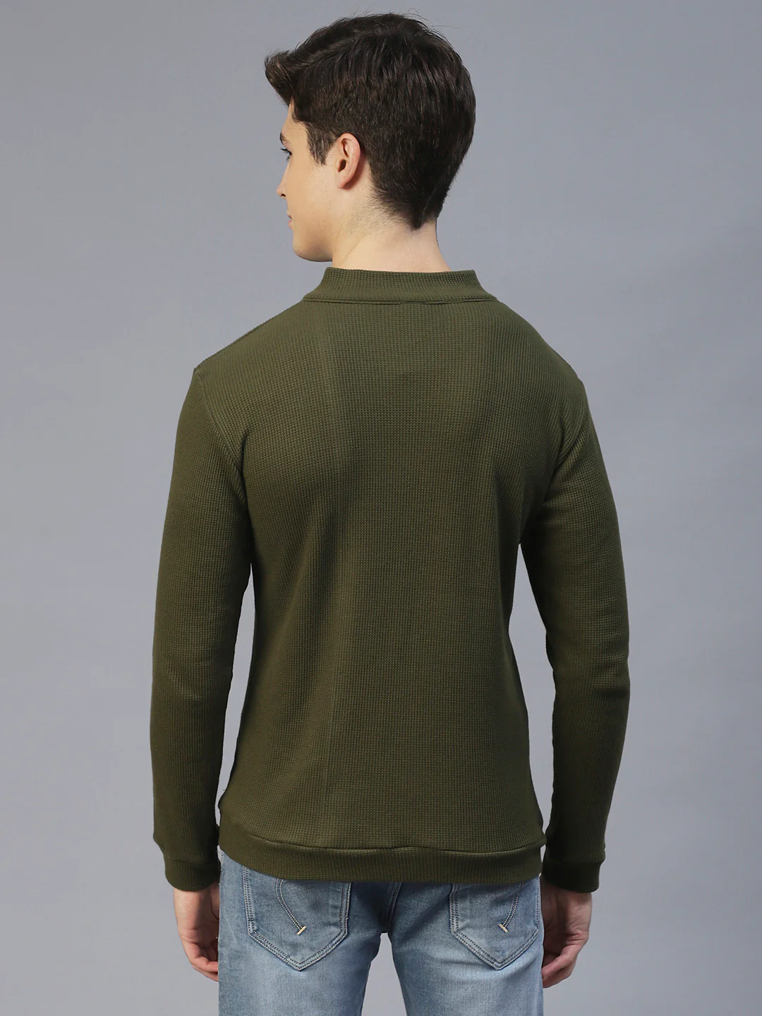 Men Olive Waffle Knit T-shirt - Image 5
