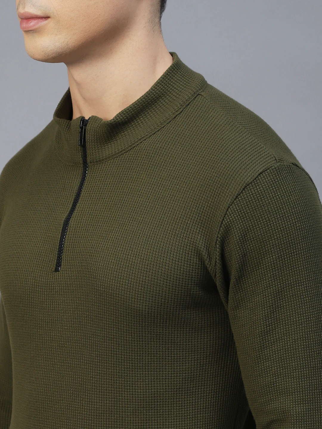 Men Olive Waffle Knit T-shirt - Image 6